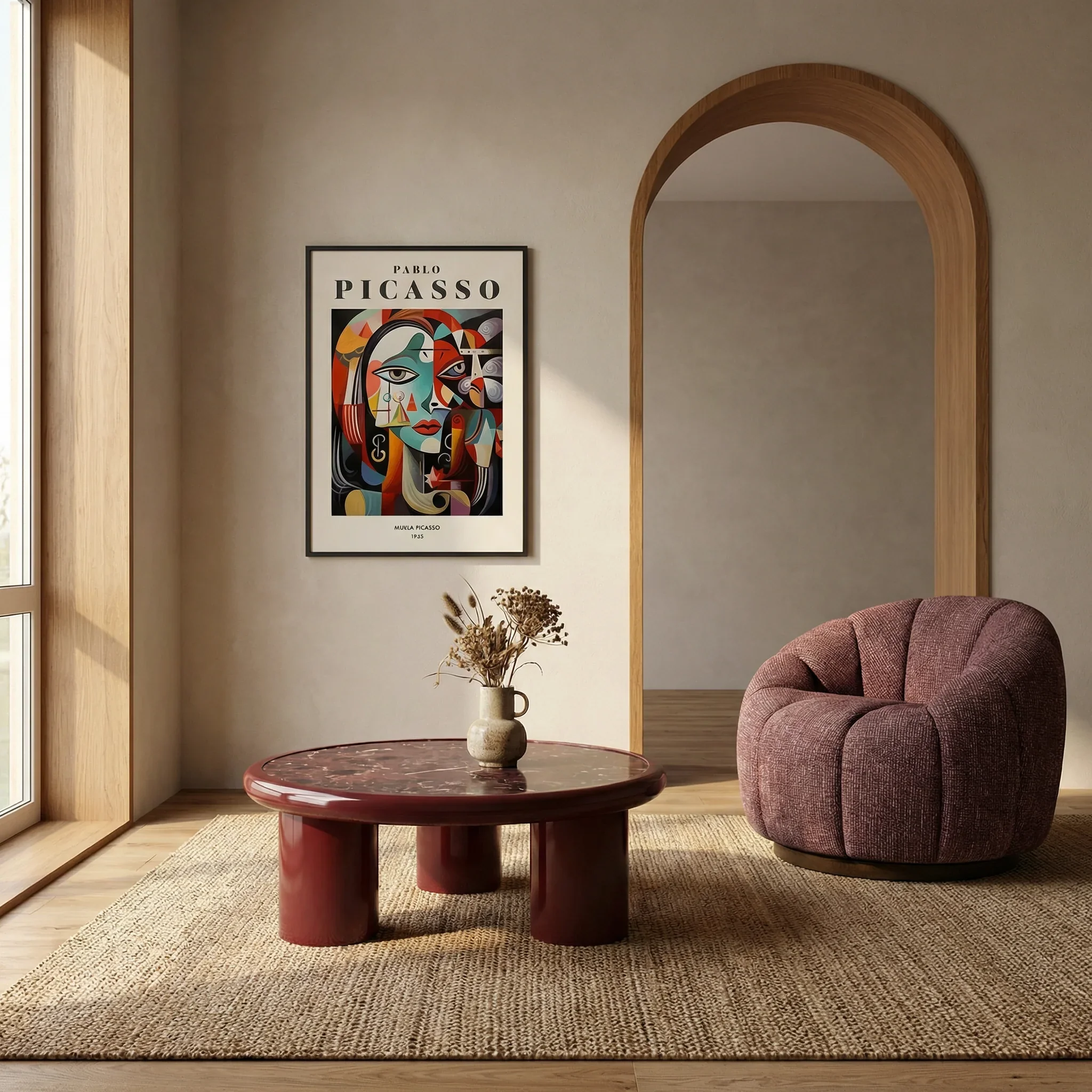 Carson Round Coffee Table | Maroon Red Marble & High Gloss Burgundy - Image 2