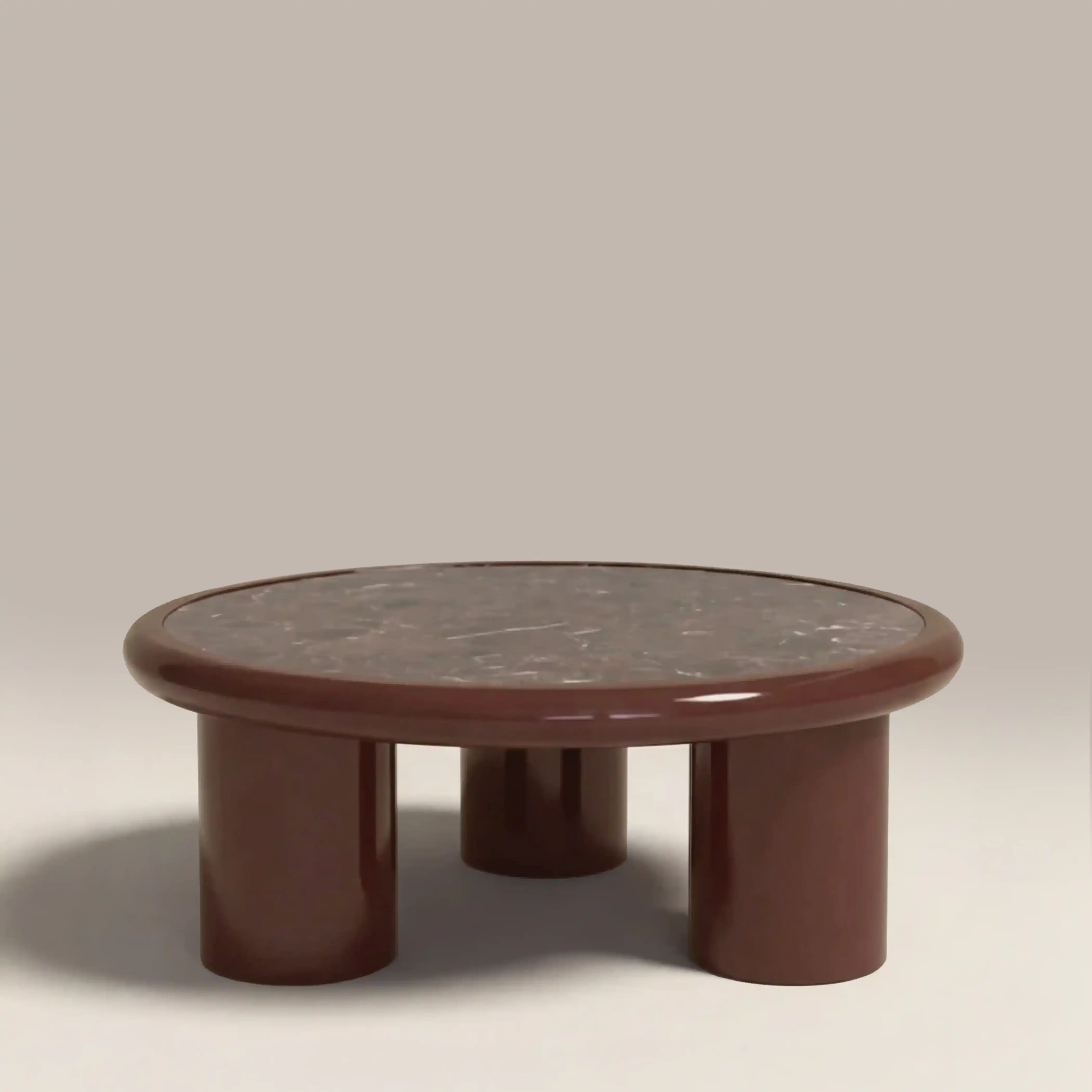 Carson Round Coffee Table | Maroon Red Marble & High Gloss Burgundy - Image 3