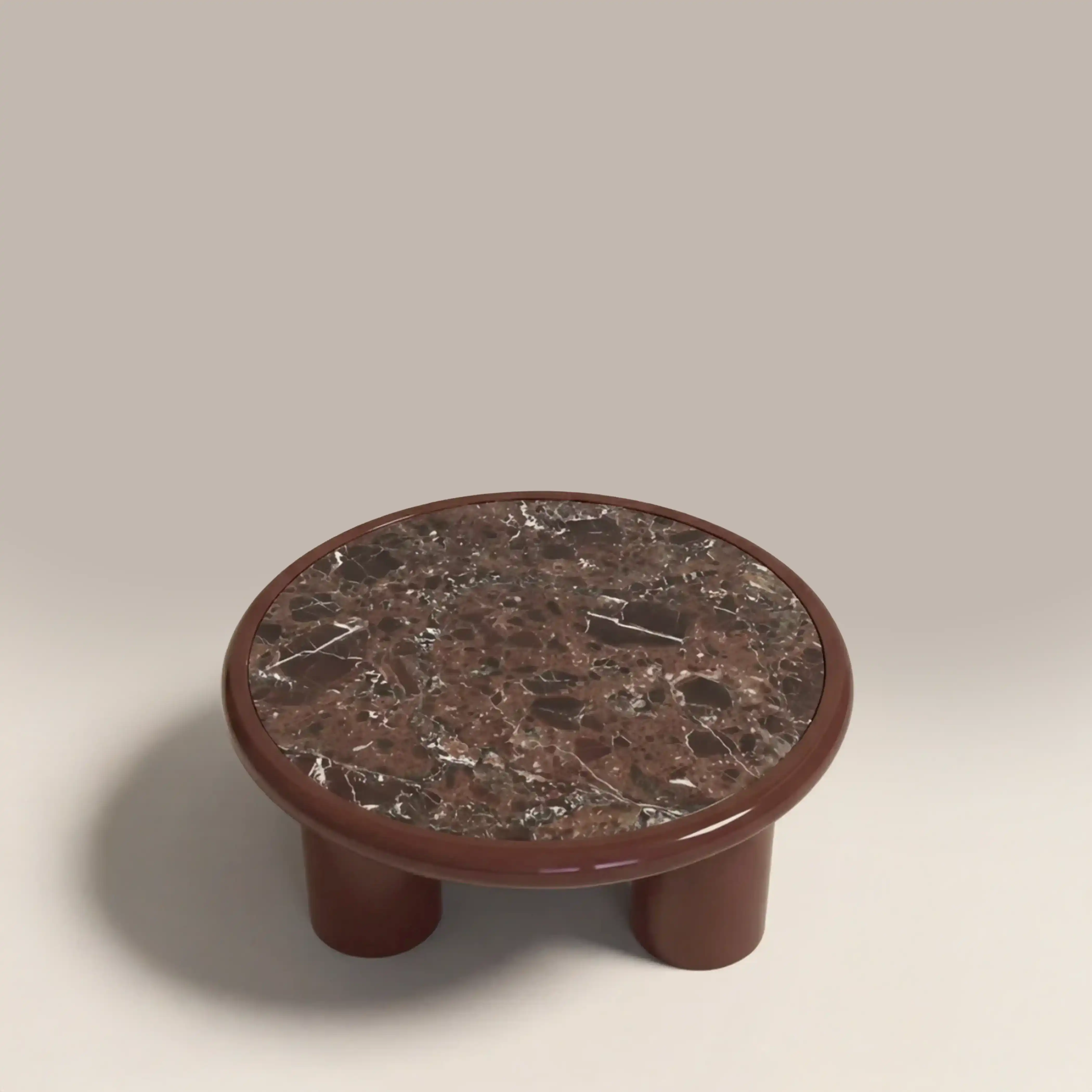 Carson Round Coffee Table | Maroon Red Marble & High Gloss Burgundy - Image 4