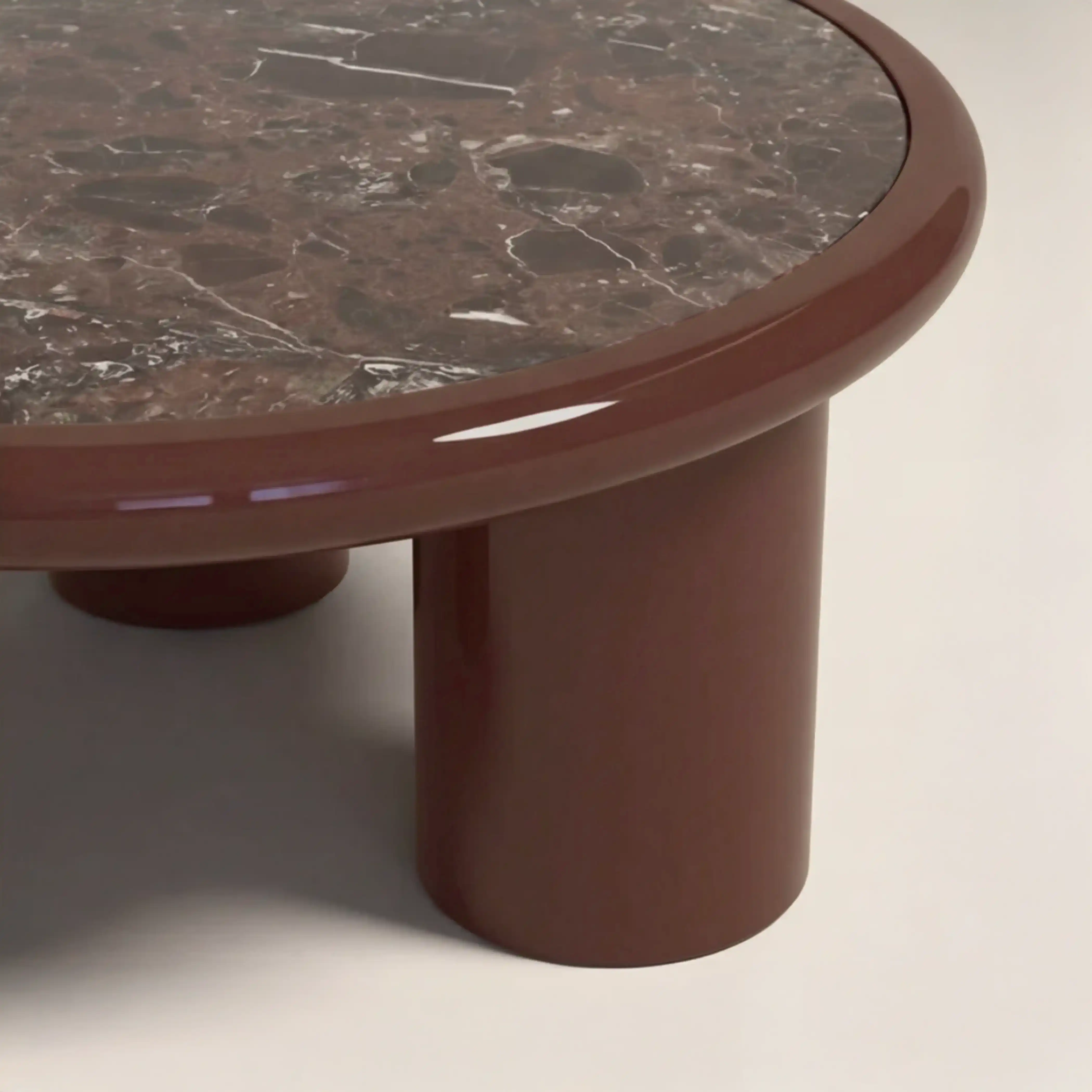 Carson Round Coffee Table | Maroon Red Marble & High Gloss Burgundy - Image 5