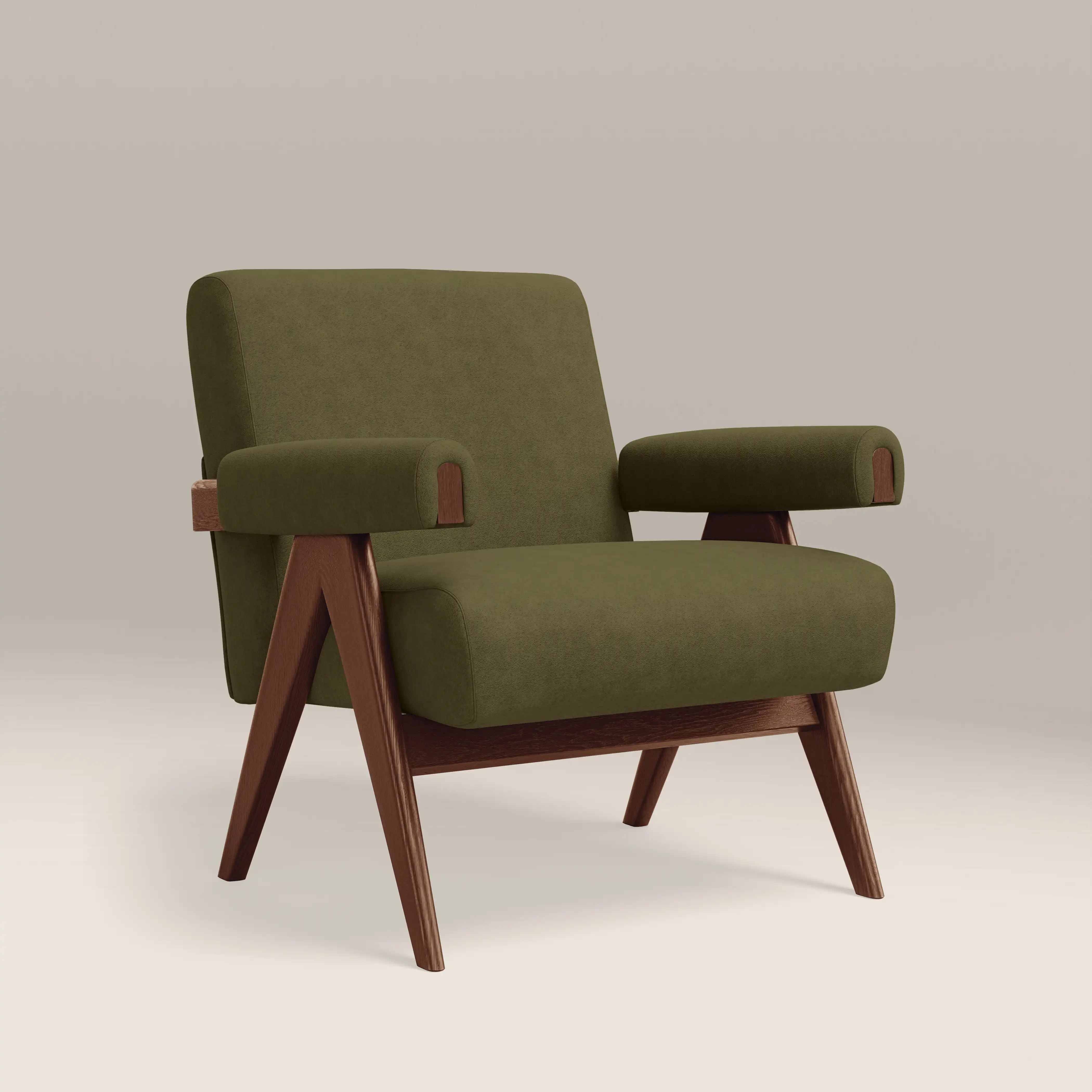 Cary Accent Chair | Moss Green Sustainable Mohair Velvet & Walnut - Image 2