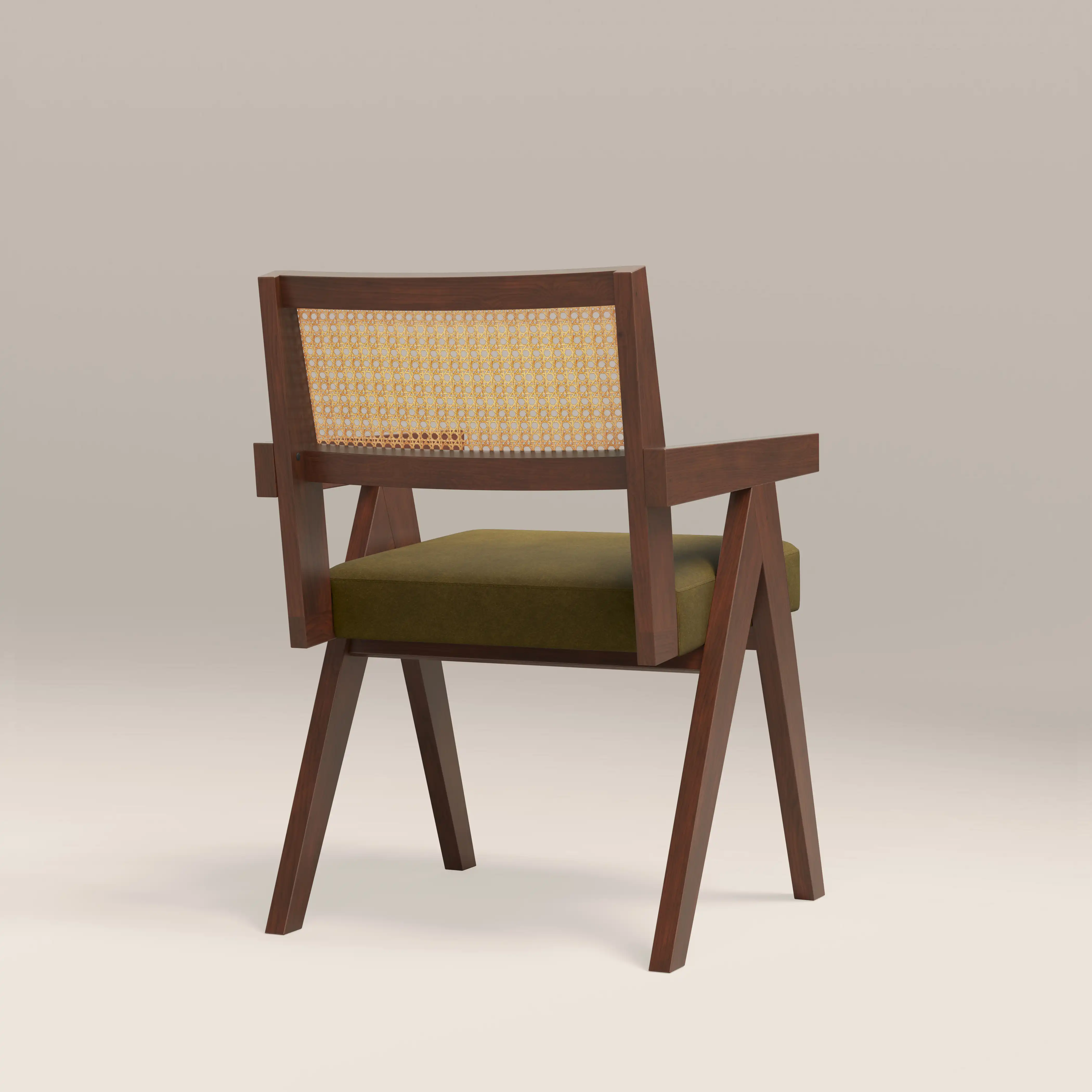 Cary Wooden Carver Dining Chair | Moss Green Sustainable Mohair Velvet & Walnut - Image 5