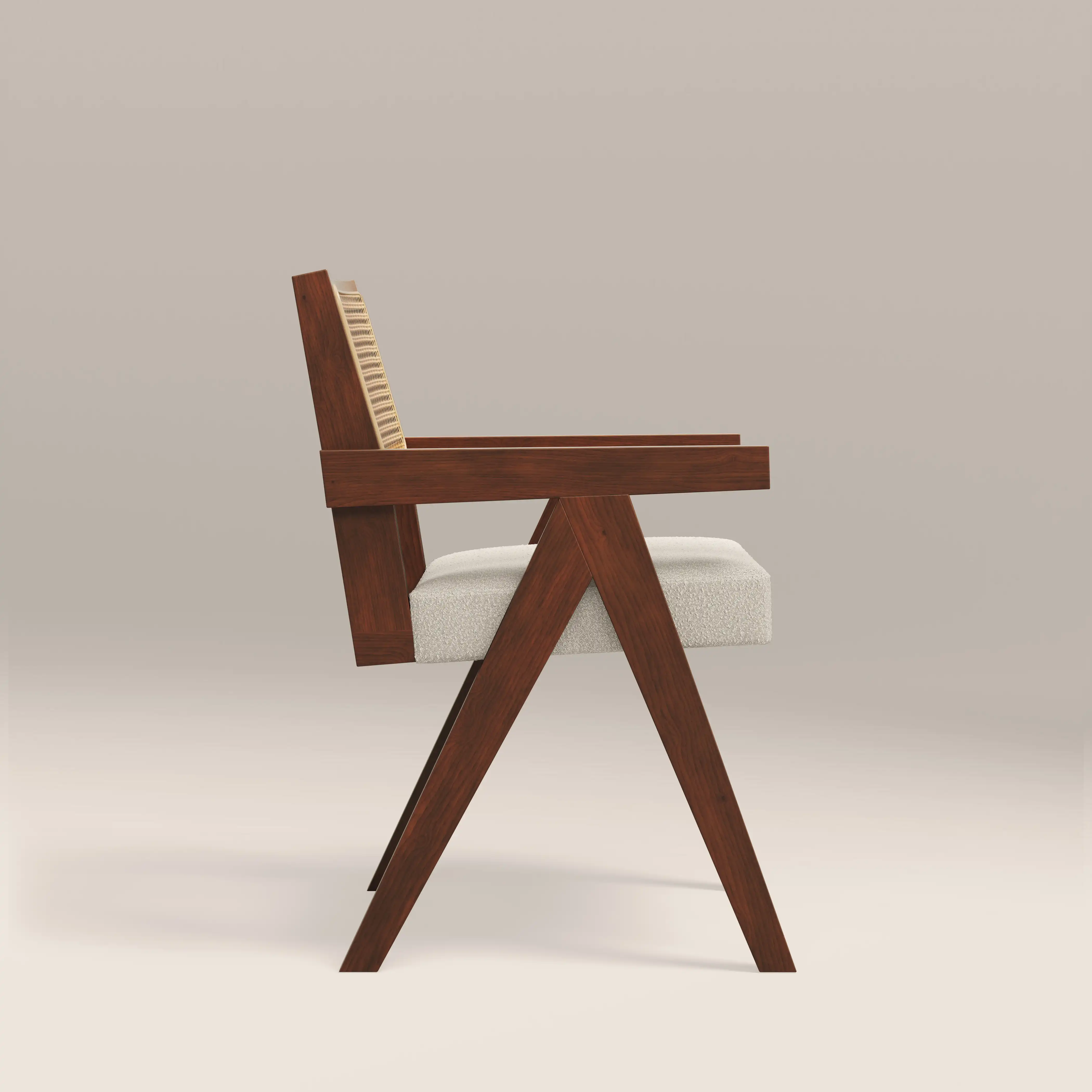 Cary Wooden Carver Dining Chair | Speckled Stone Sustainable Boucle & Walnut - Image 3