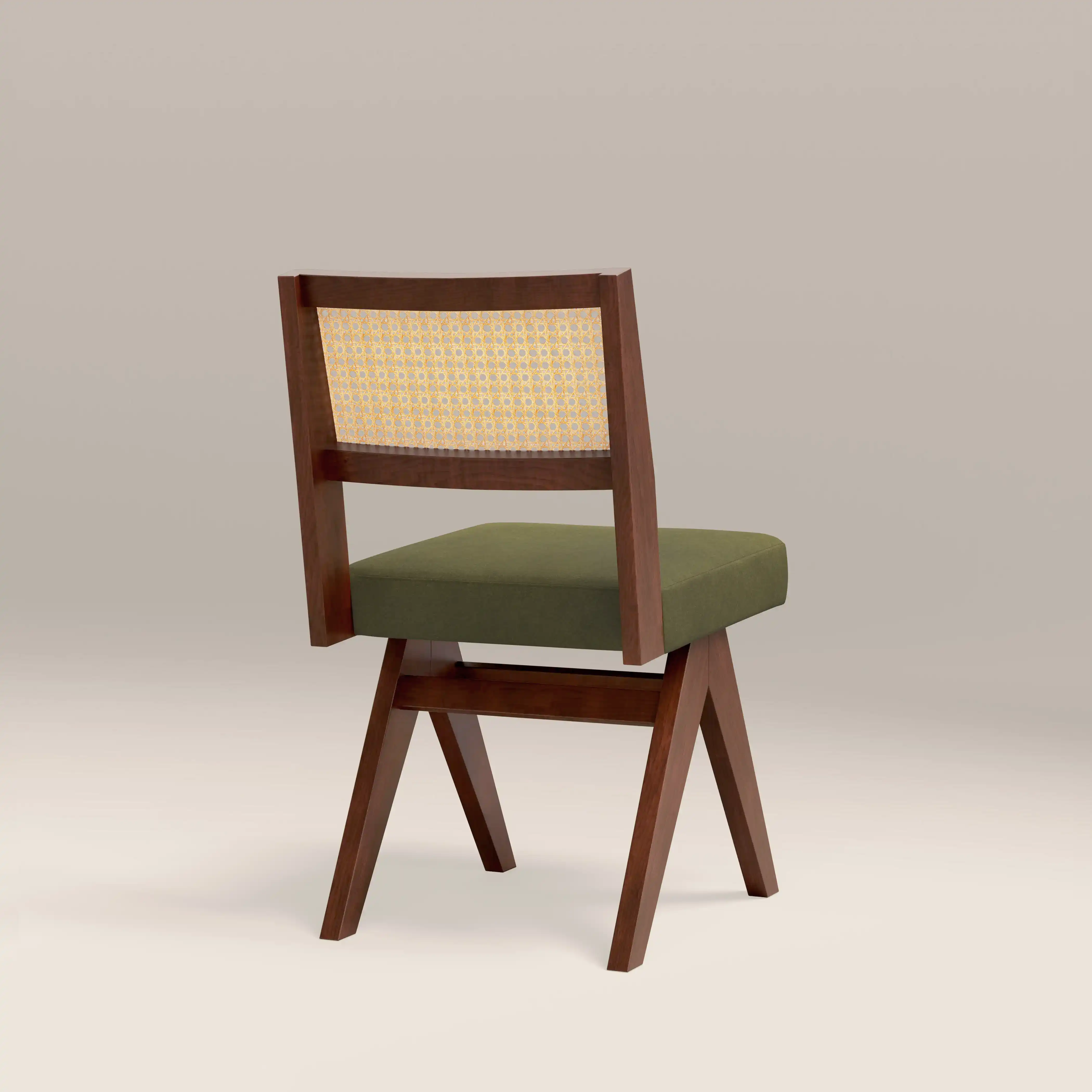 Cary Wooden Dining Chair | Moss Green Sustainable Mohair Velvet & Walnut - Image 5