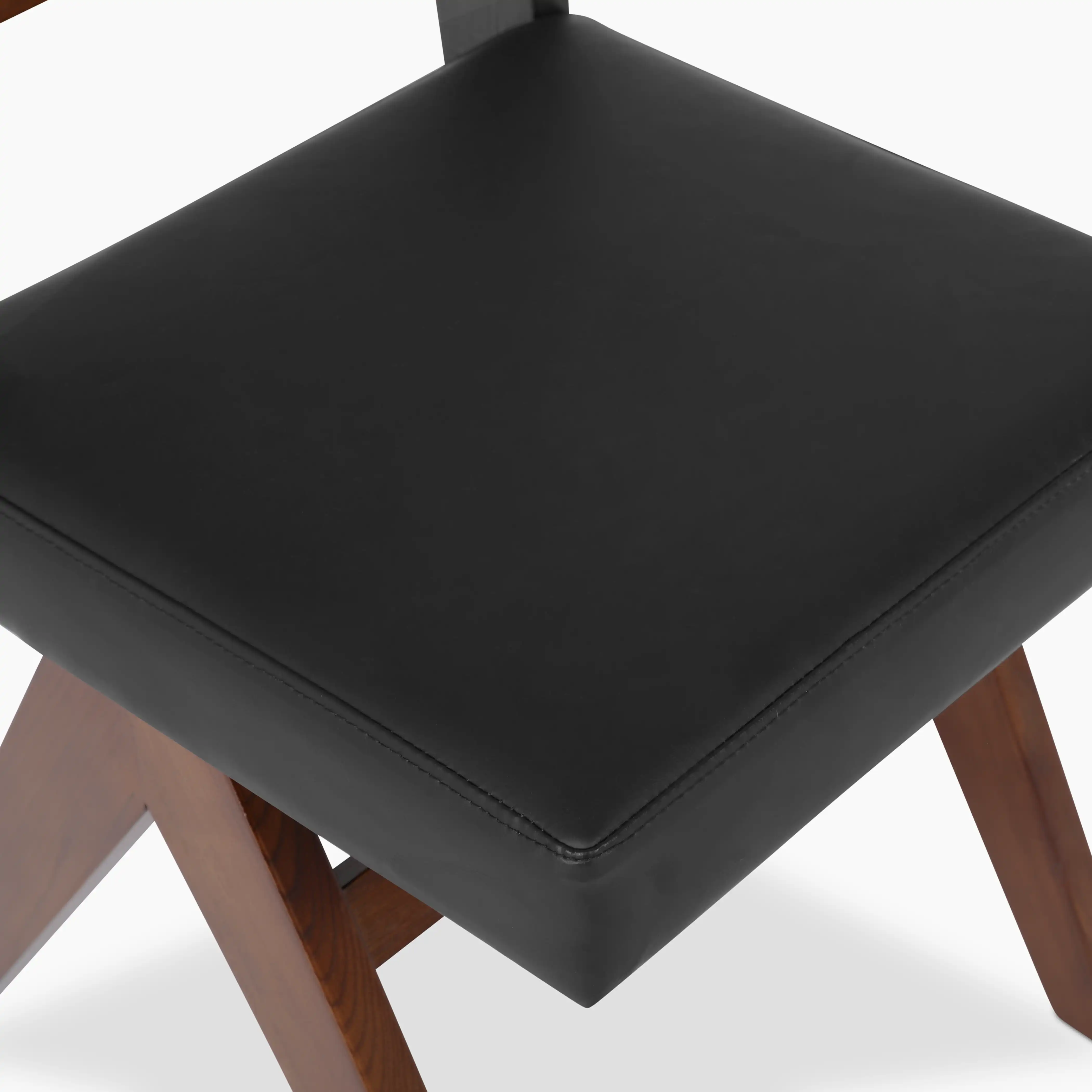 Cary Wooden Dining Chair | Vintage Black Faux Leather & Walnut - Image 8