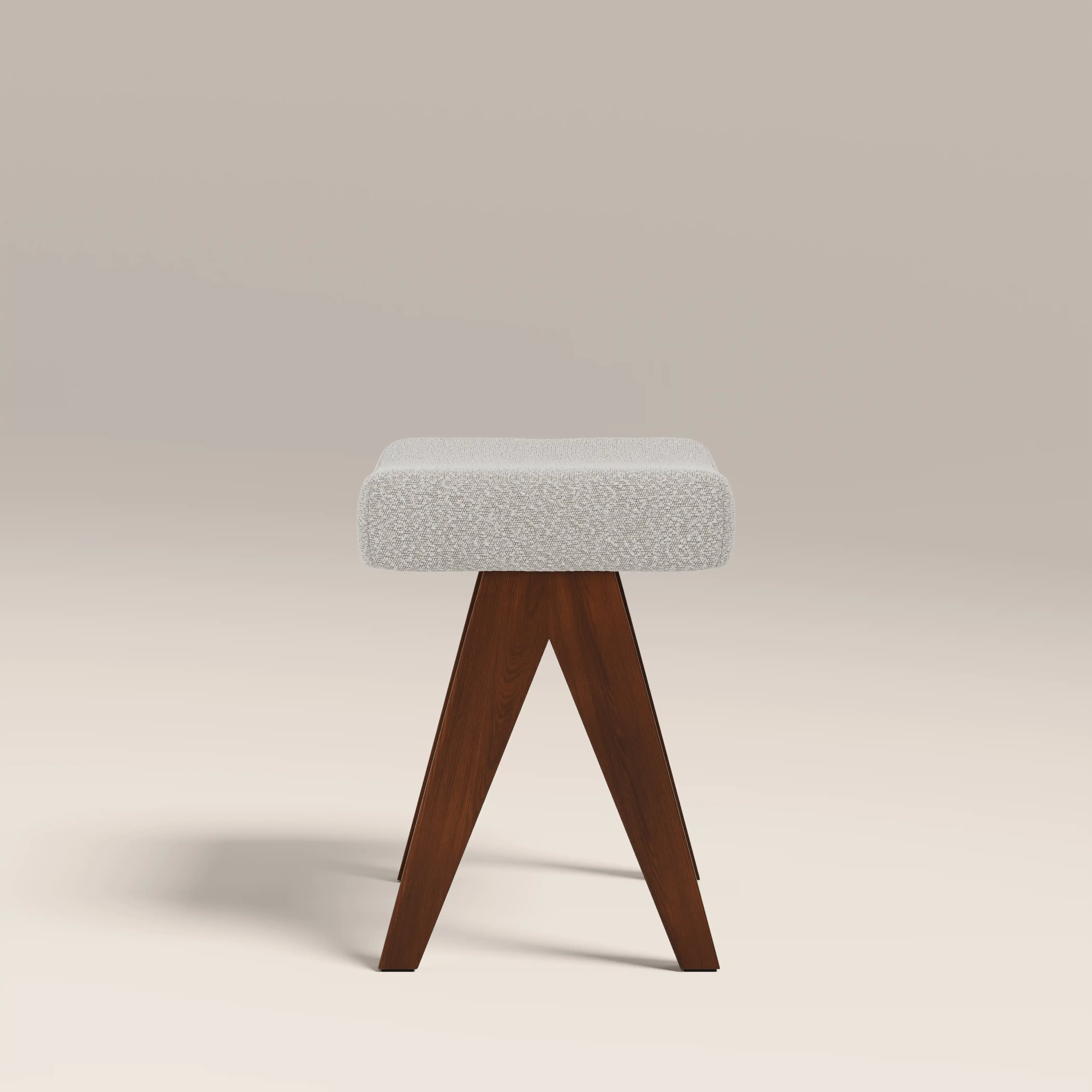 Cary Wooden Low Stool | Speckled Stone Sustainable Boucle & Walnut - Image 4