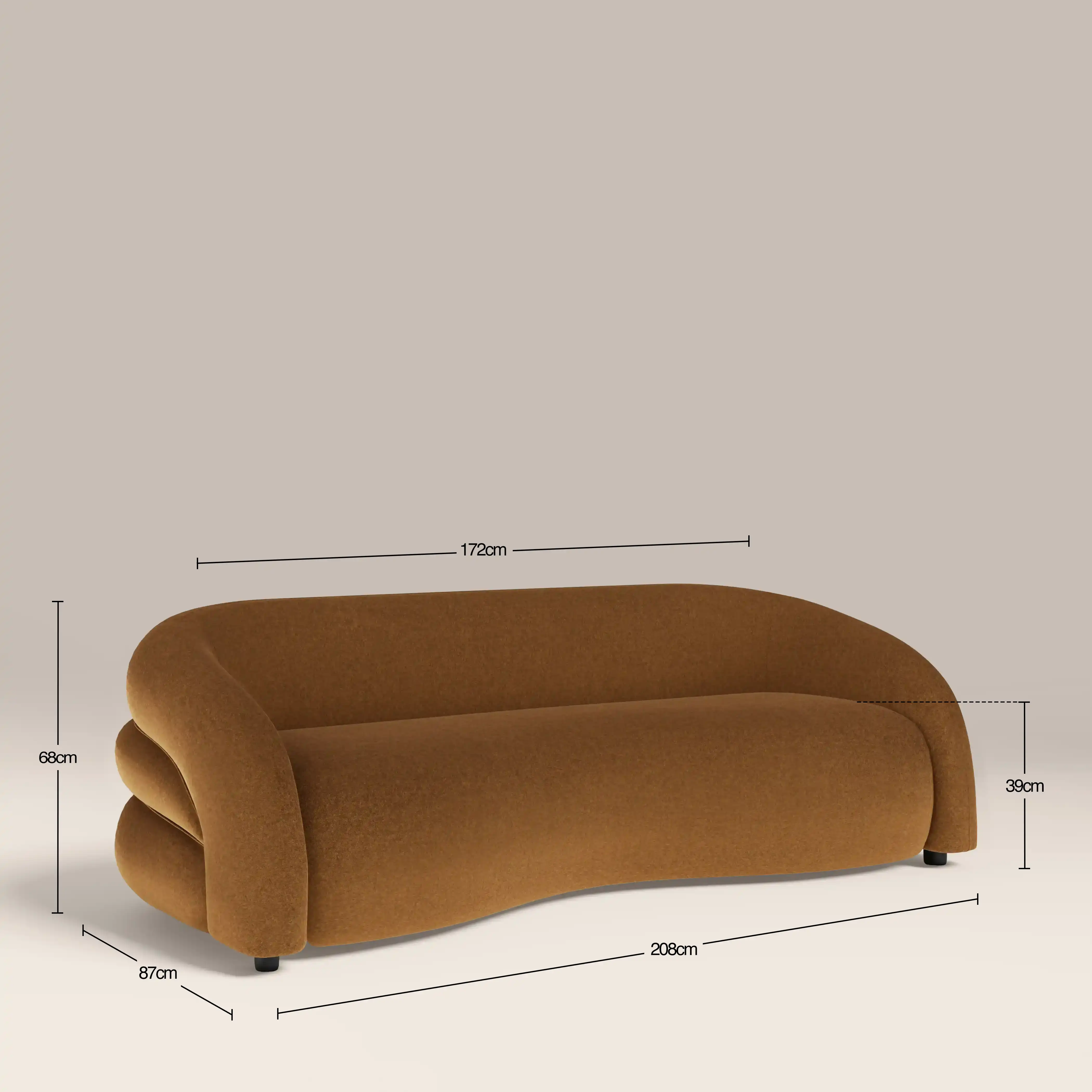 Chaplin 3 Seater Sofa | Caramel Brown Sustainable Mohair Velvet & Walnut - Image 7