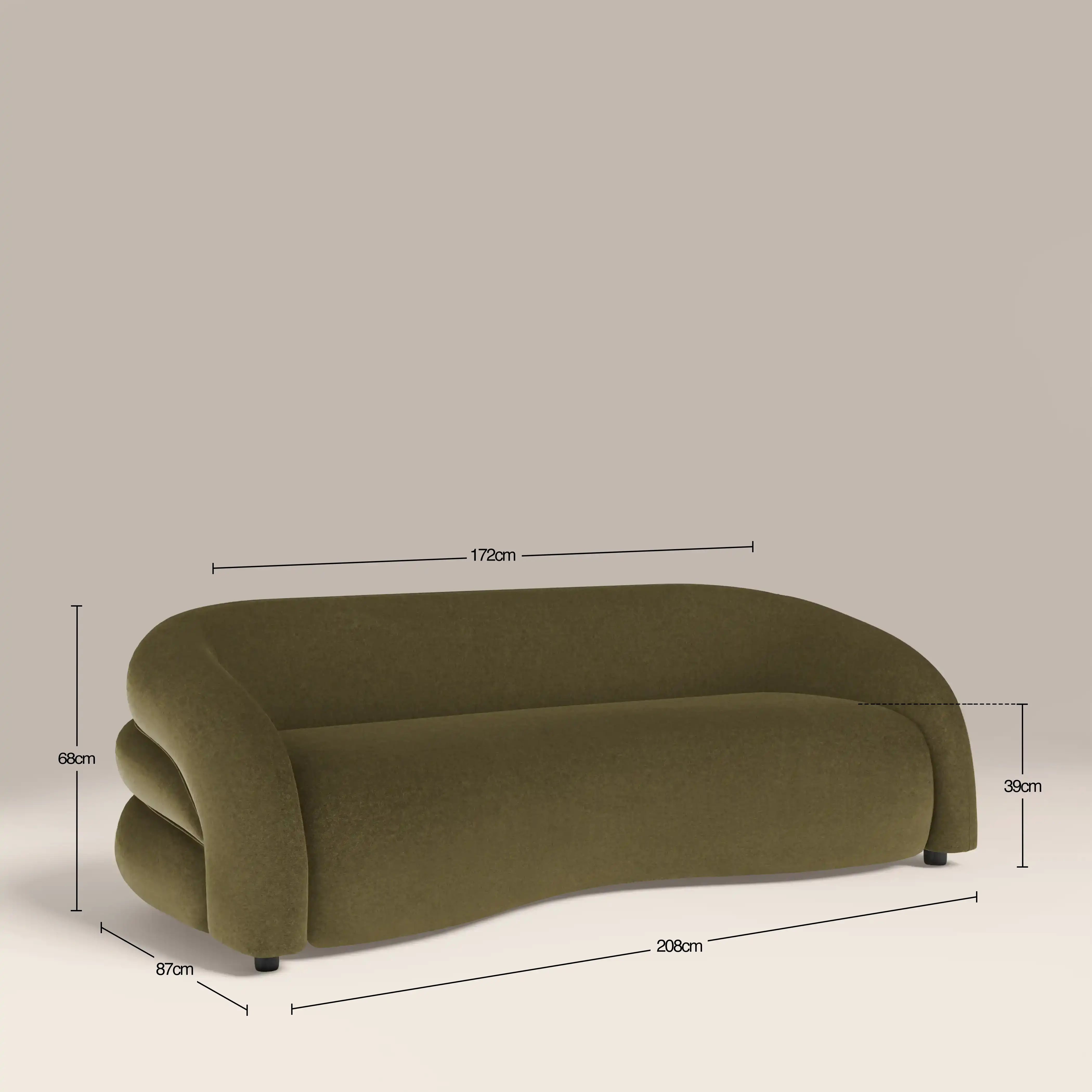 Chaplin 3 Seater Sofa | Moss Green Sustainable Mohair Velvet & Walnut - Image 7