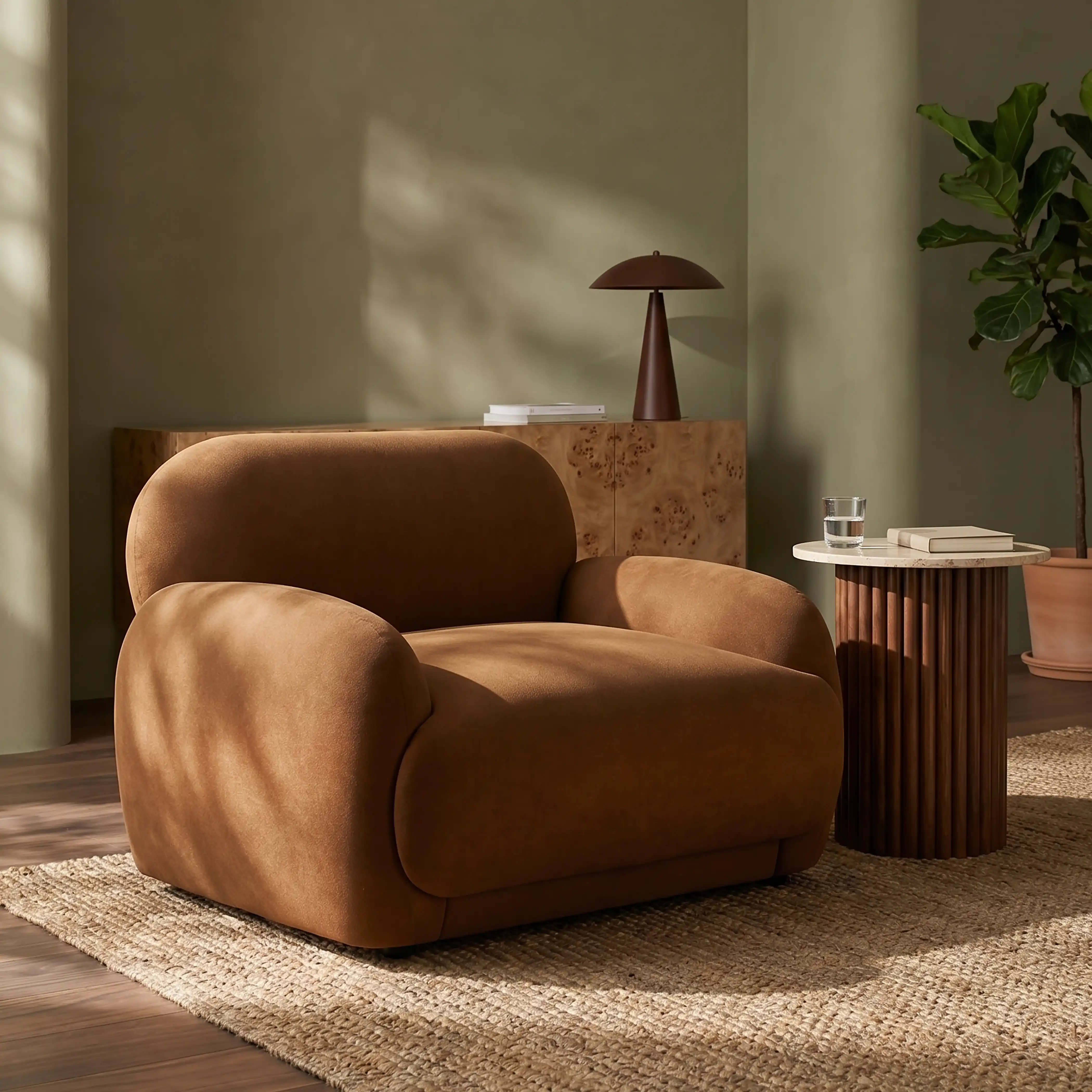 Cloud Armchair | Caramel Brown Sustainable Mohair Velvet - Image 2