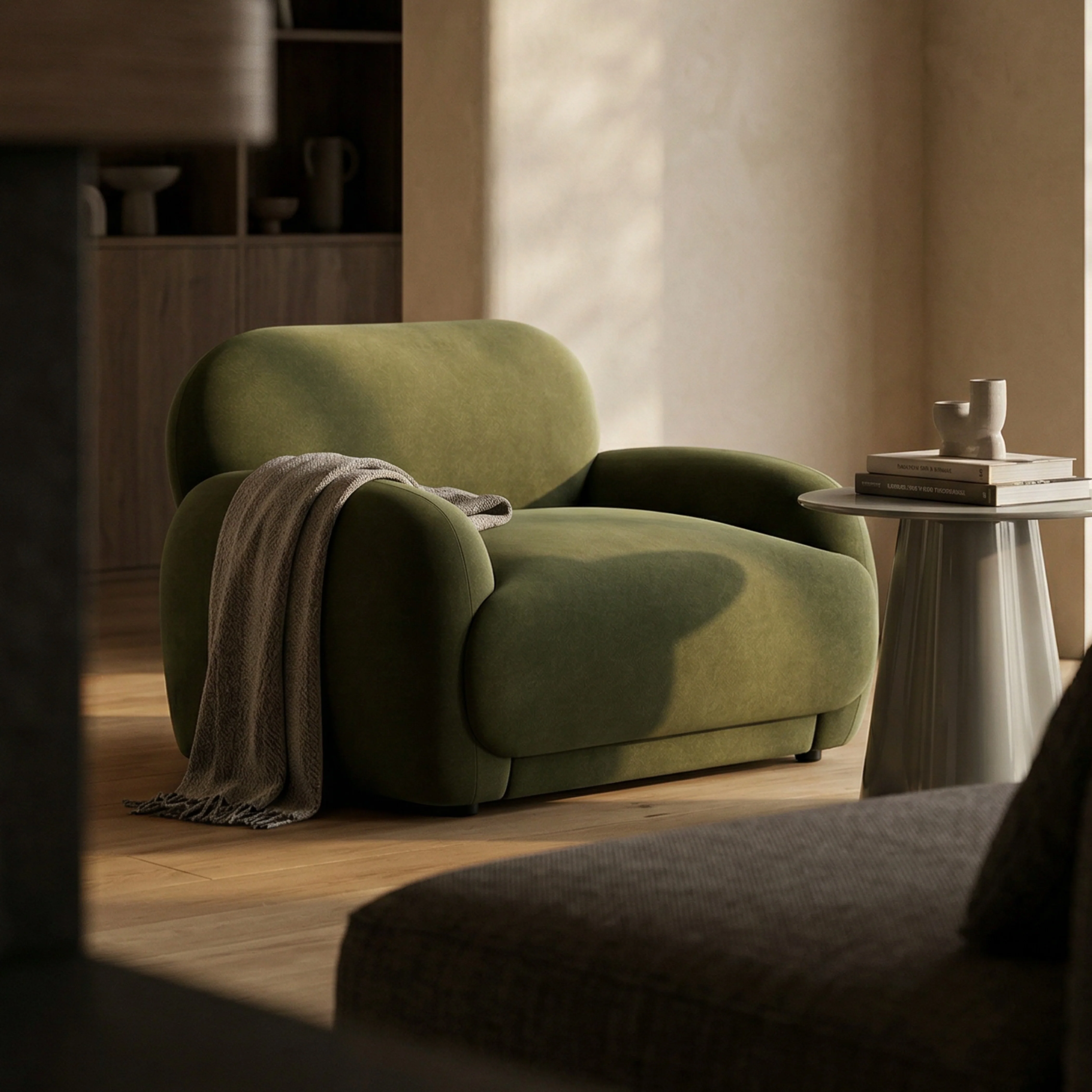 Cloud Armchair | Moss Green Sustainable Mohair Velvet - Image 2