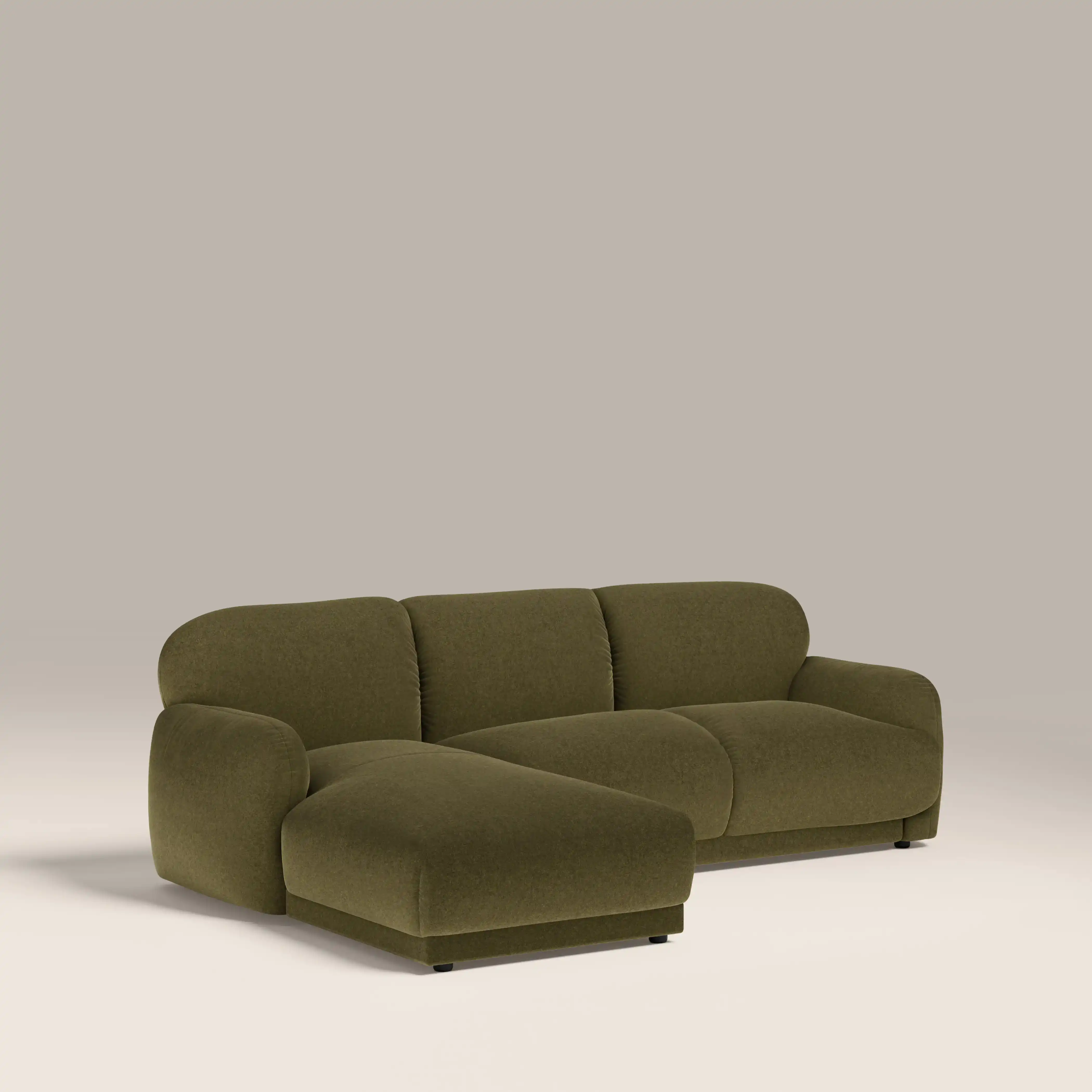 Cloud Left Hand Chaise Sofa | Moss Green Sustainable Mohair Velvet - Image 4