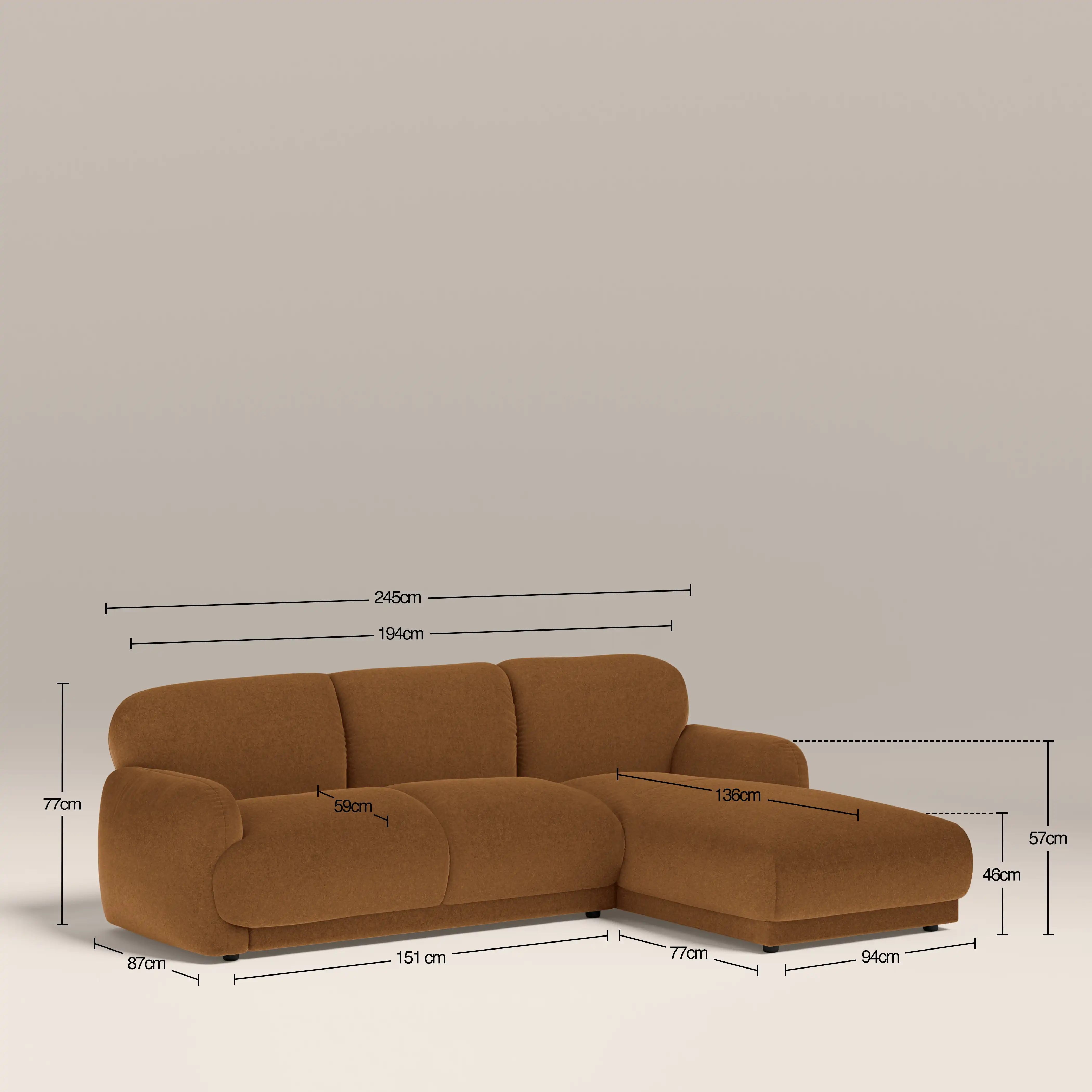 Cloud Right Hand Chaise Sofa | Caramel Brown Sustainable Mohair Velvet - Image 8