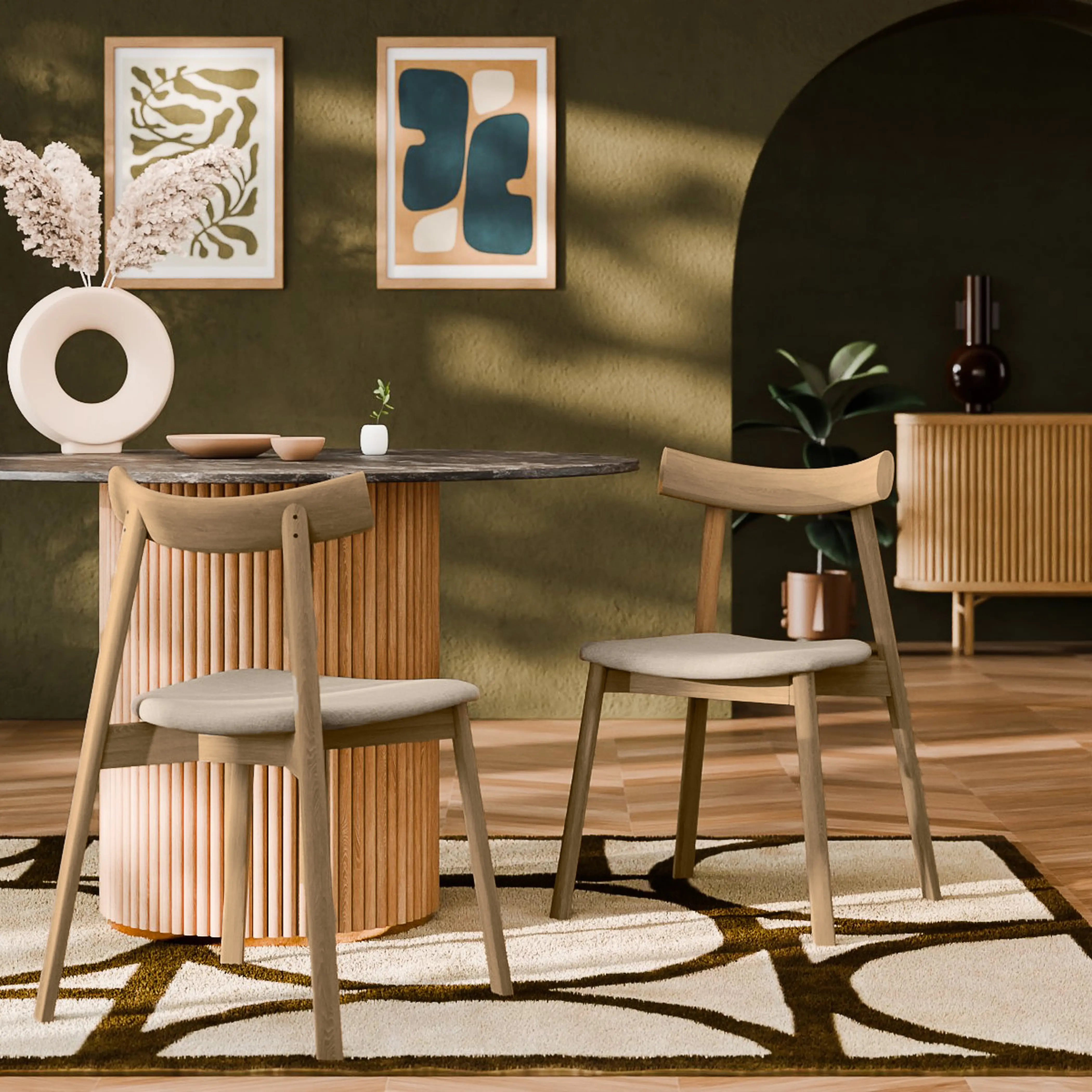 Clyde Wooden Dining Chair | Latte Sustainable Fabric & Oak - Image 3
