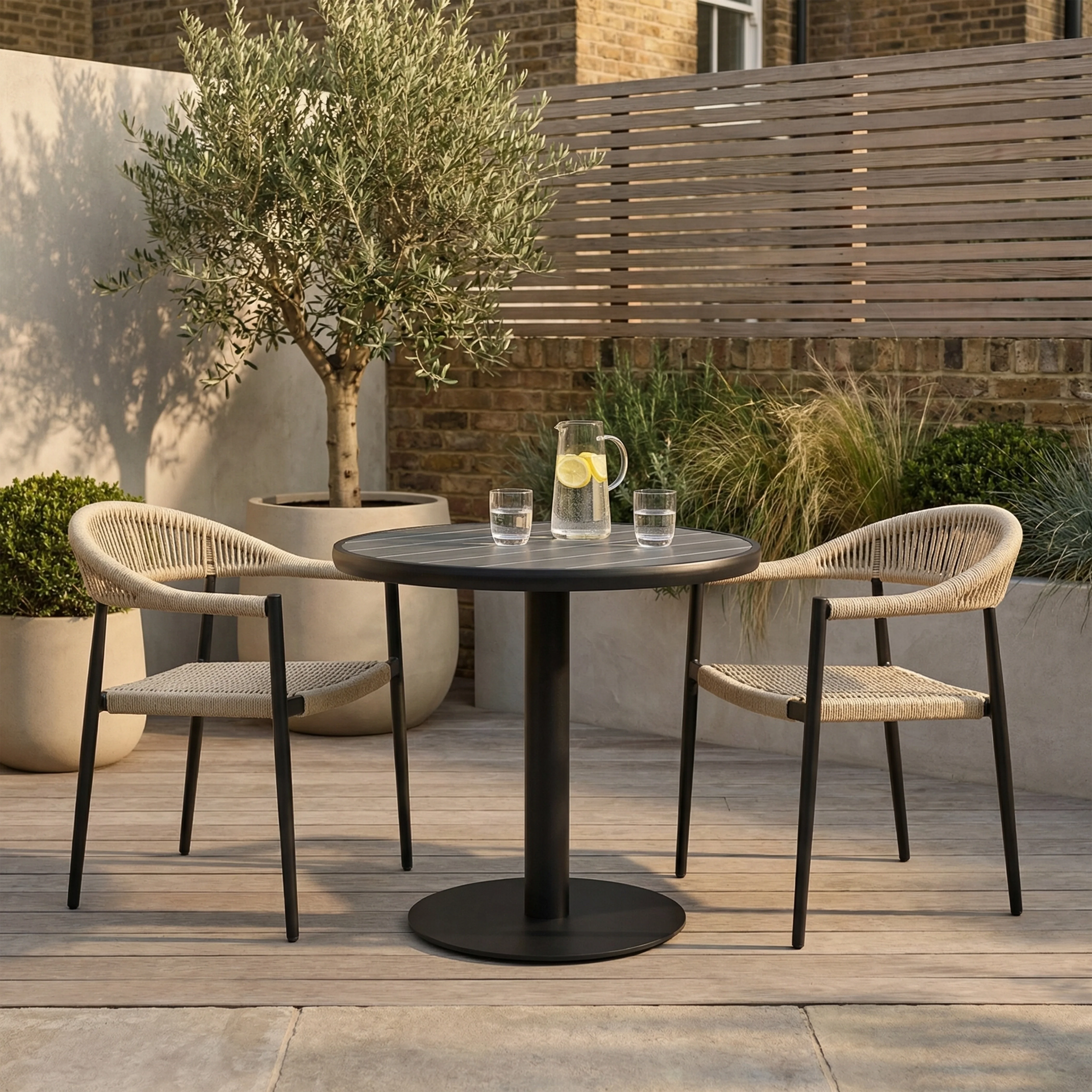 Cole 2 Seat Round Garden Bistro Table | Grey & Black - Image 2