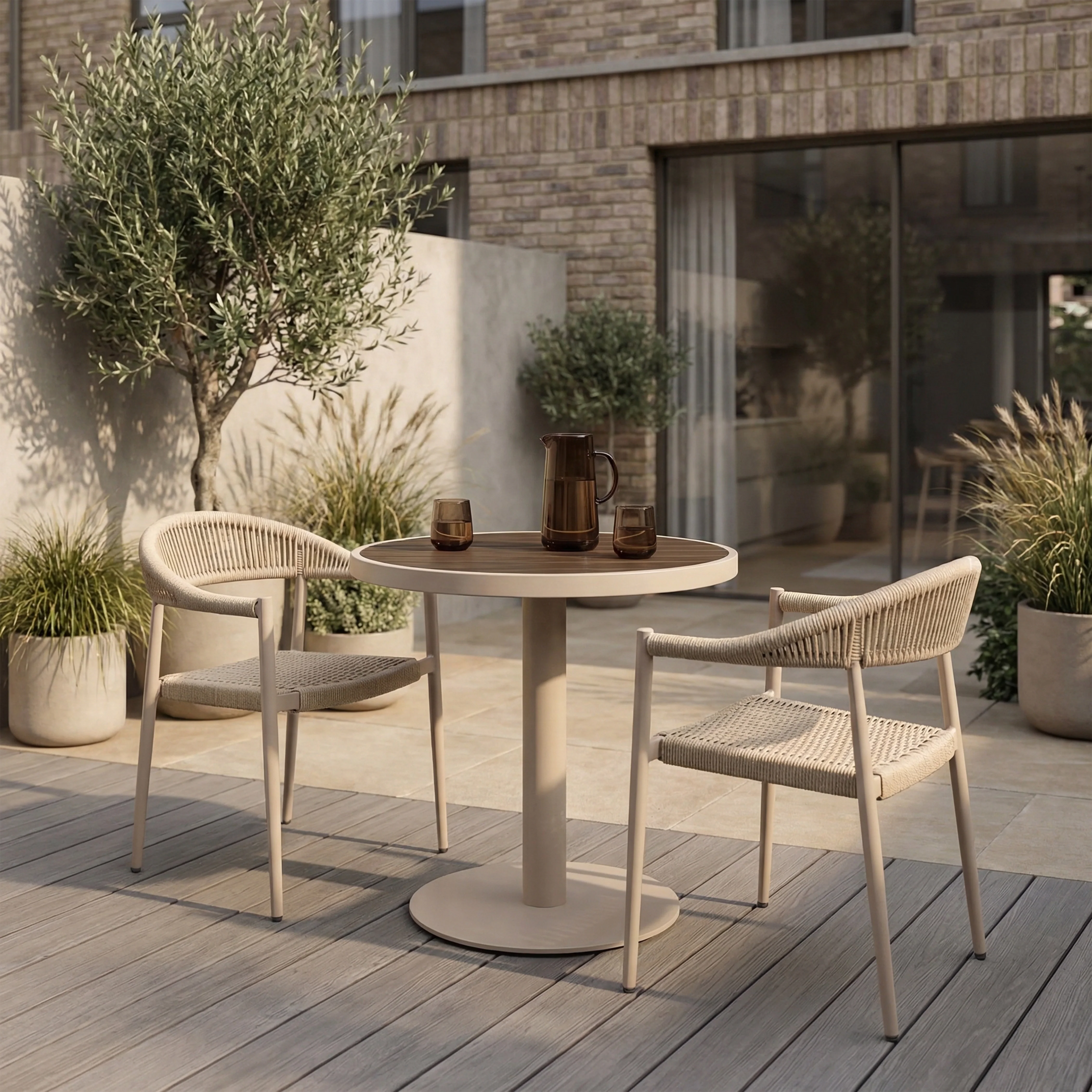 Cole 2 Seat Round Garden Bistro Table | Walnut & Taupe - Image 2