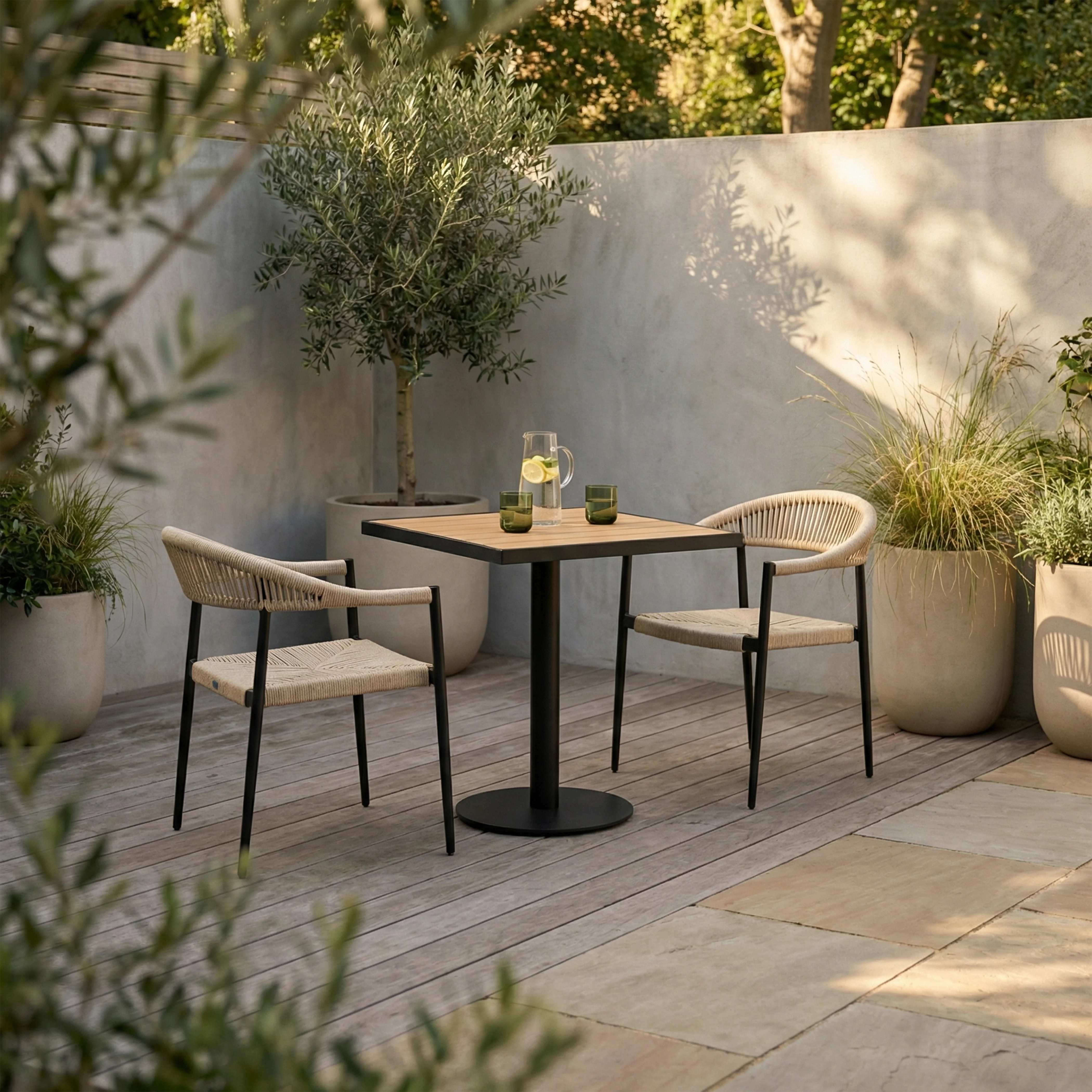 Cole 2 Seat Square Garden Bistro Table | Oak & Black - Image 2