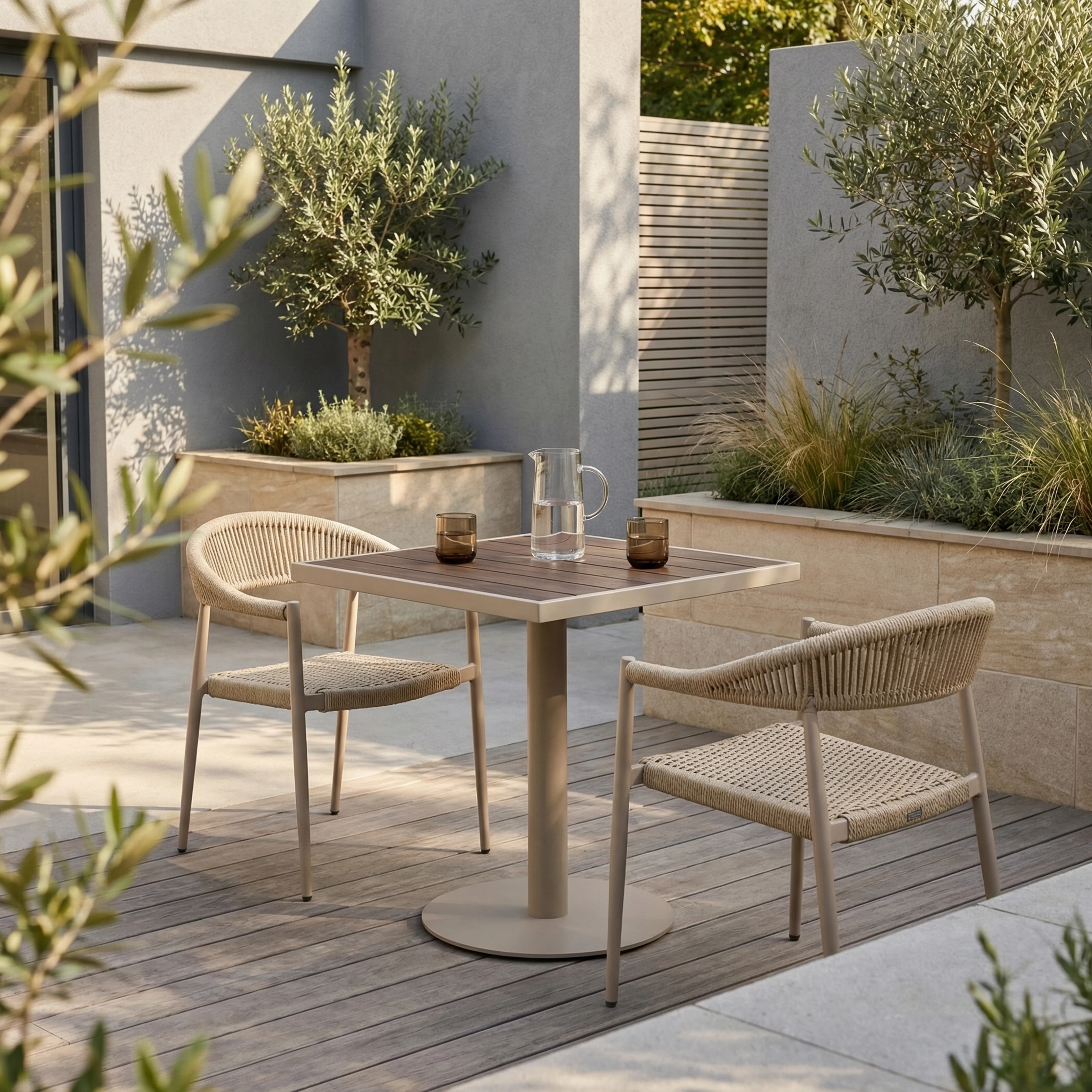 Cole 2 Seat Square Garden Bistro Table | Walnut  & Taupe - Image 2