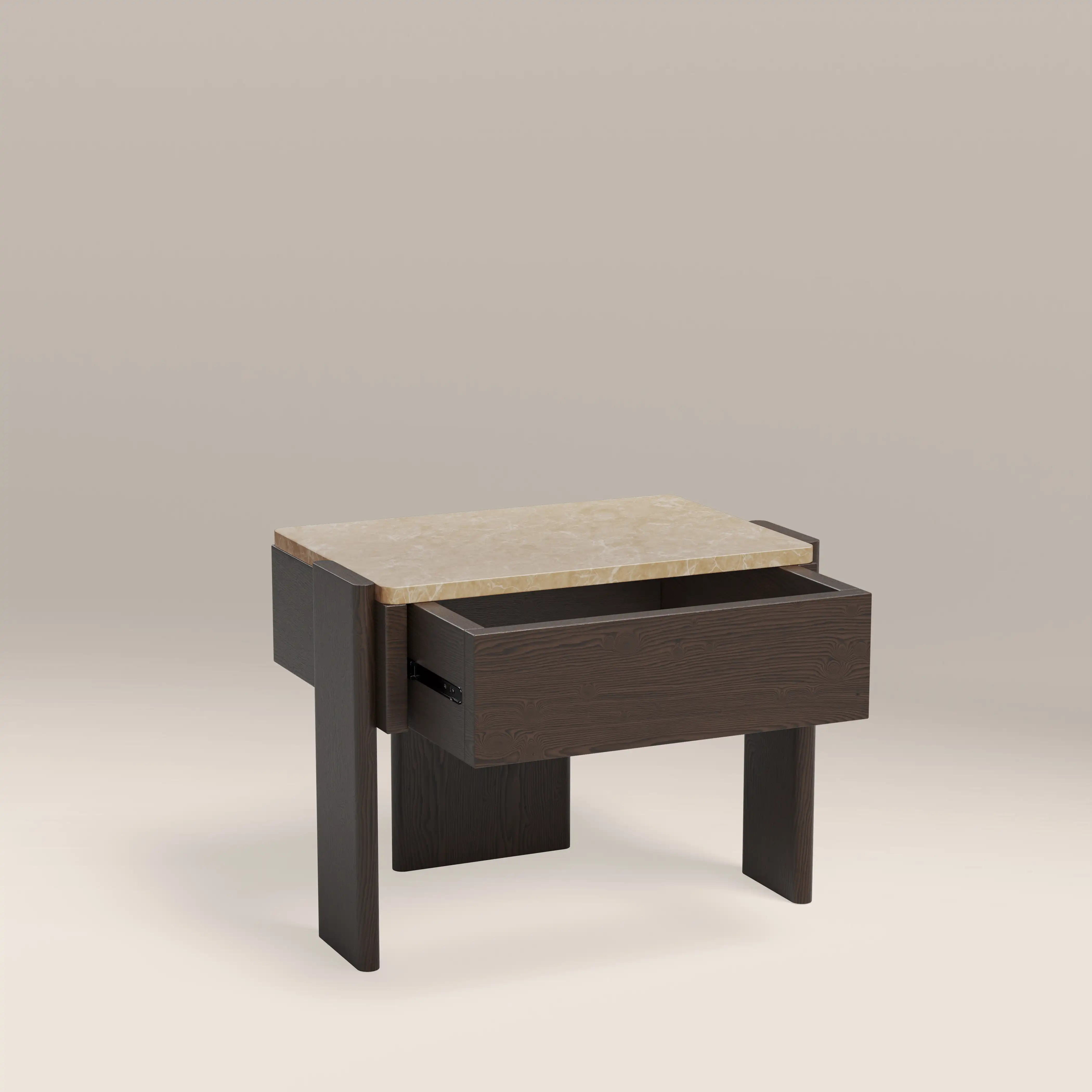 Conan Wooden 1 Drawer Bedside Table | Cappuccino Marble & Dark Walnut - Image 3