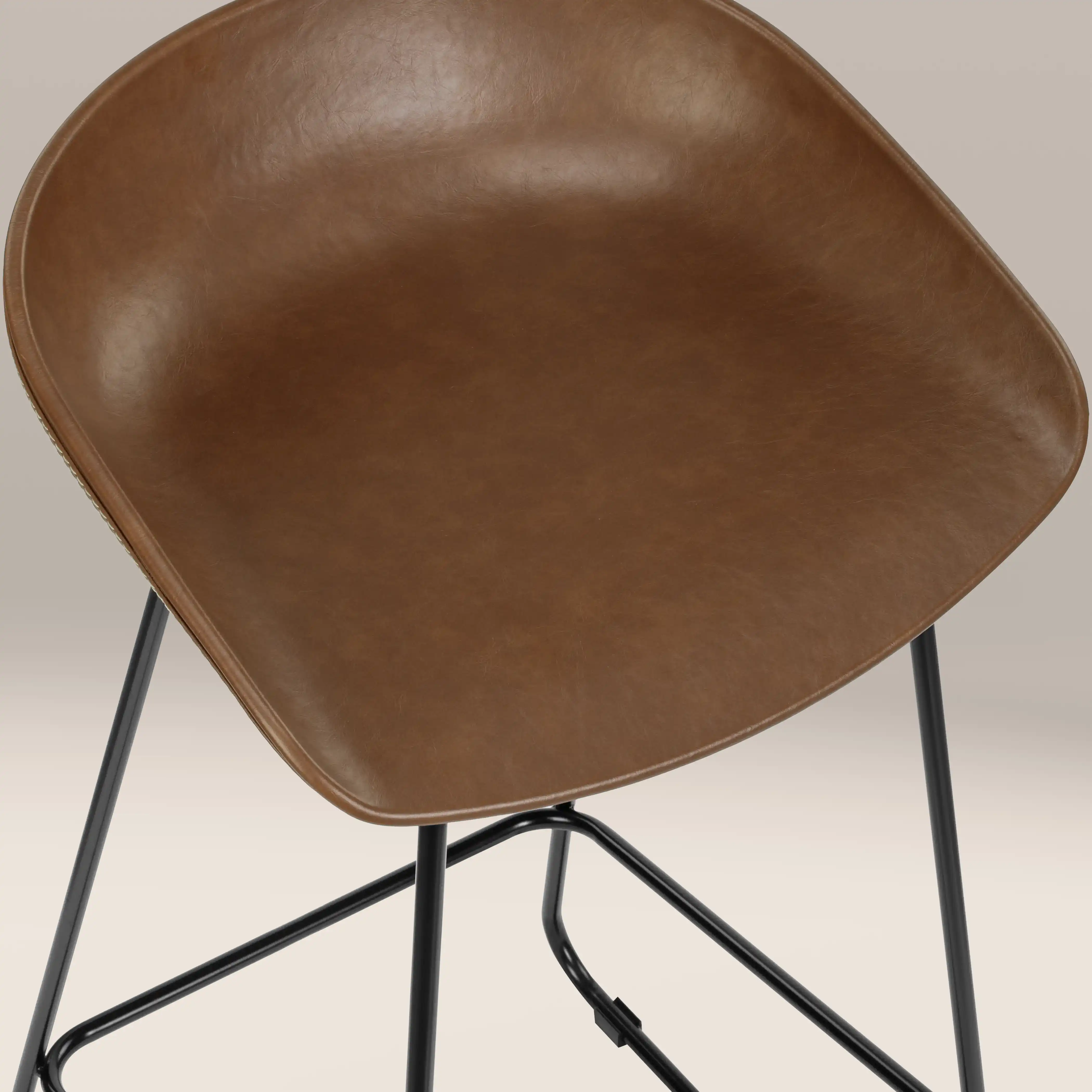 Conway Bar Stool | Vintage Tan Faux Leather & Black - Image 8