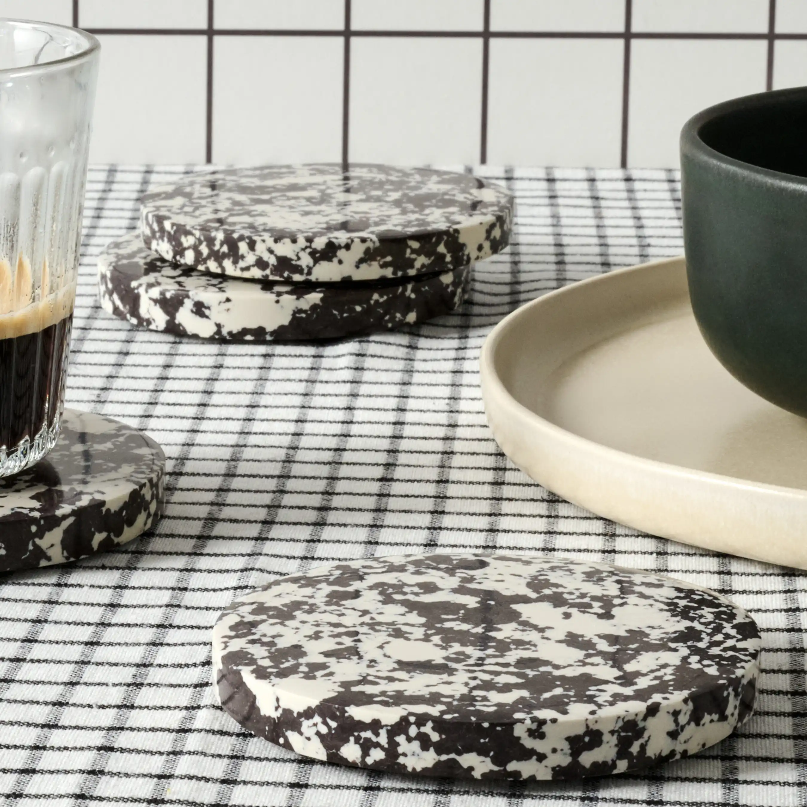 Rock Set of 4 Round Coasters | Black & White - Image 2