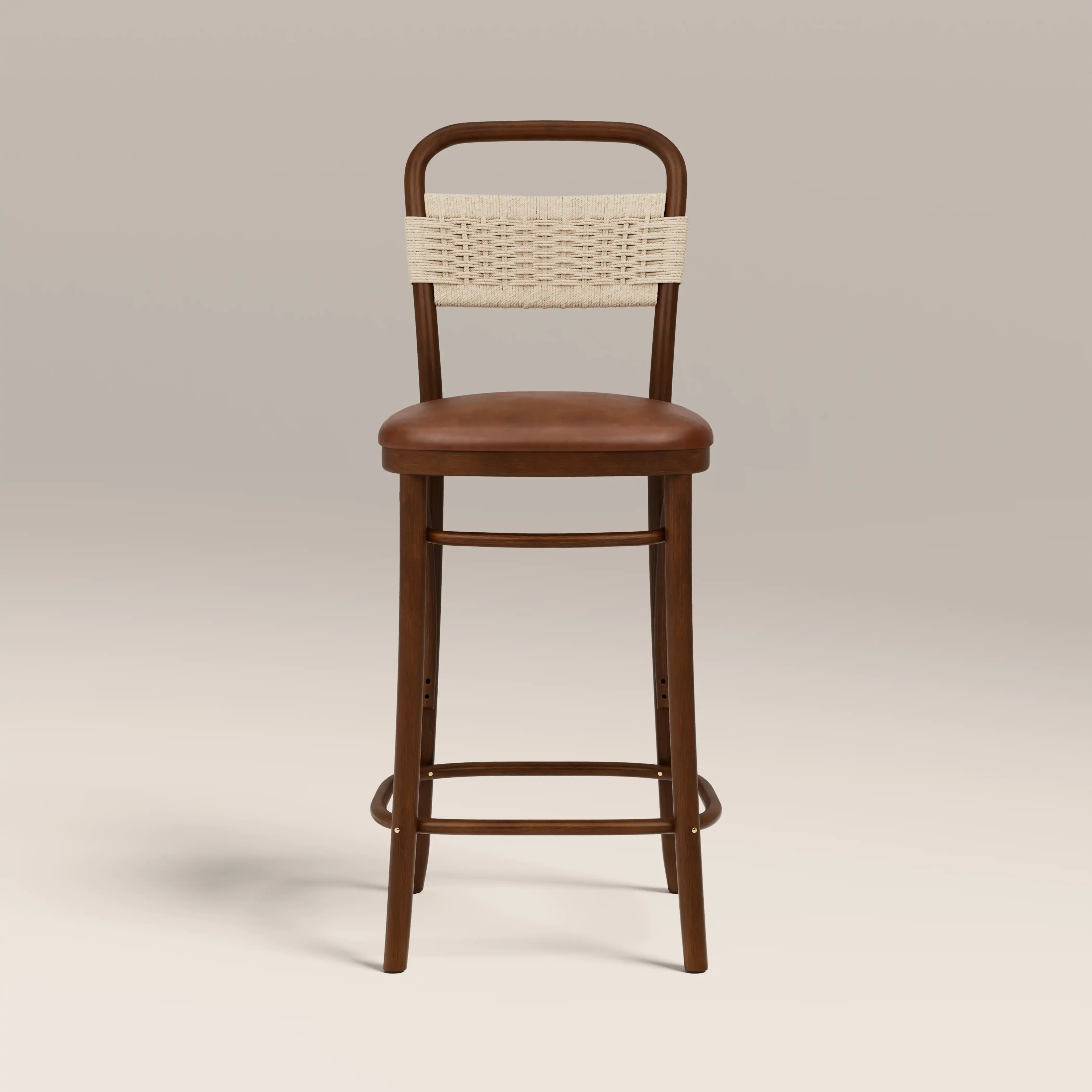 Daisy Wooden Bar Stool | Vintage Tan Faux Leather & Walnut - Image 3