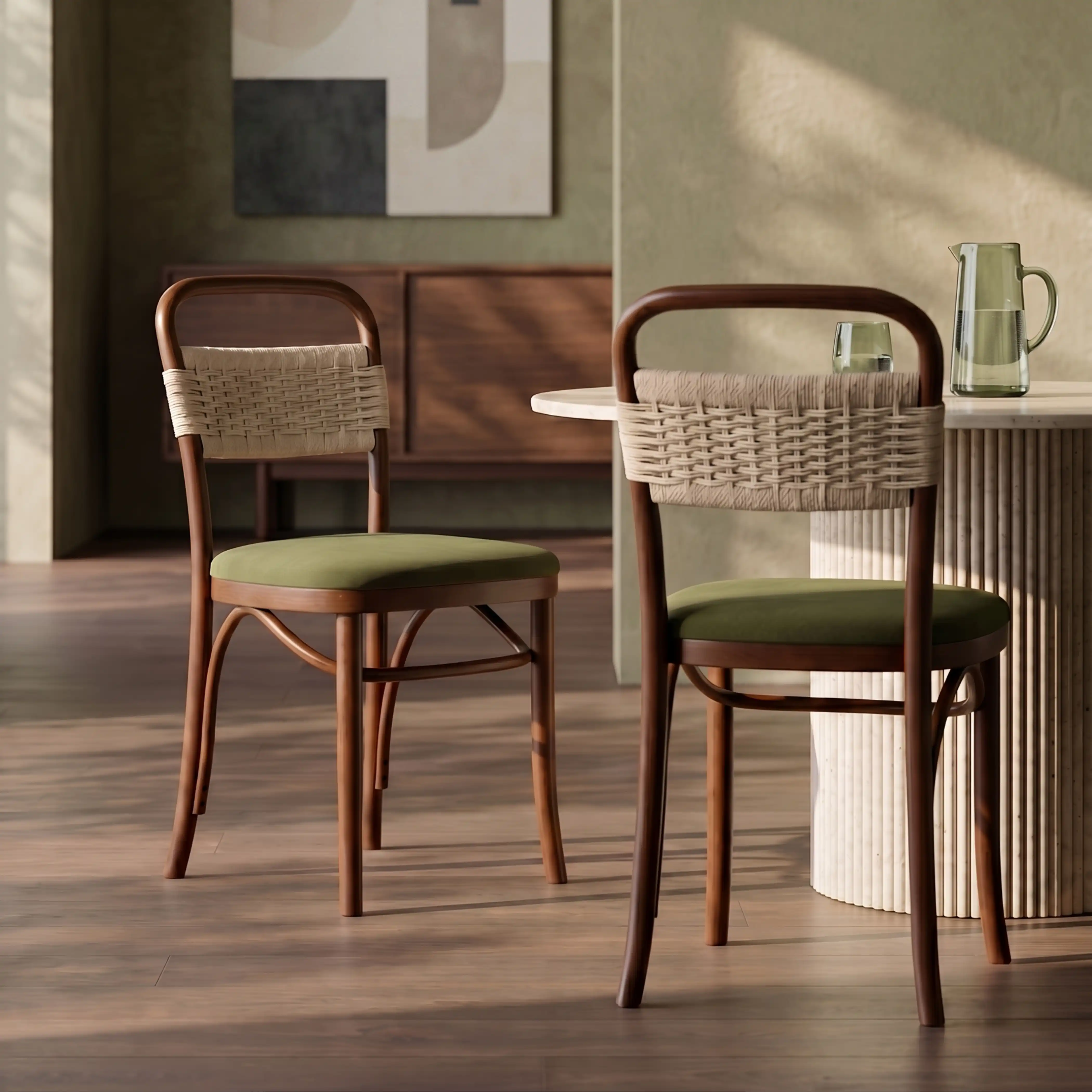 Daisy Wooden Dining Chair | Olive Green Sustainable Velvet & Walnut - Image 2
