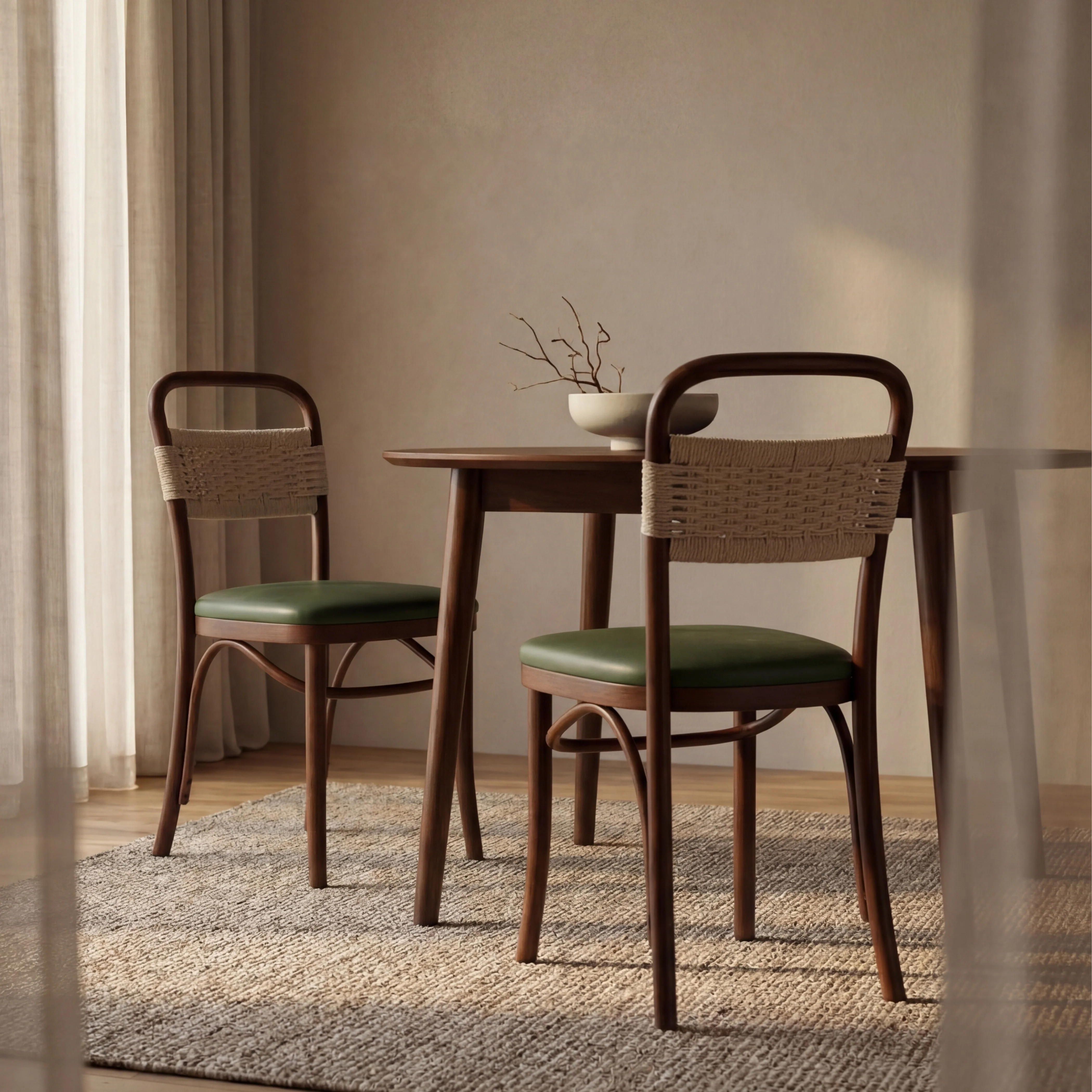 Daisy Wooden Dining Chair  | Vintage Green Faux Leather & Walnut - Image 2