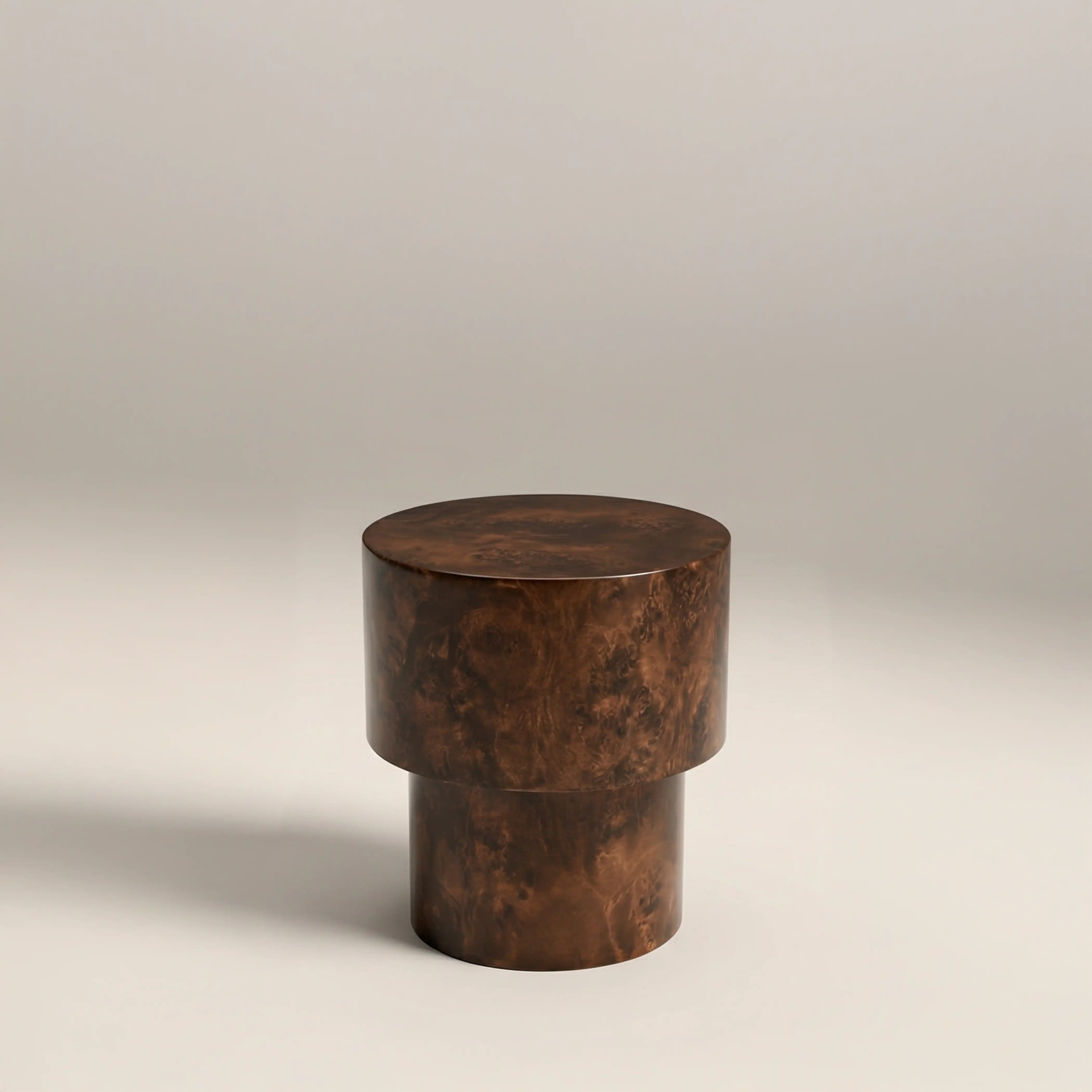 Dalton Round Wooden Side Table | Walnut Burl Wood - Image 3