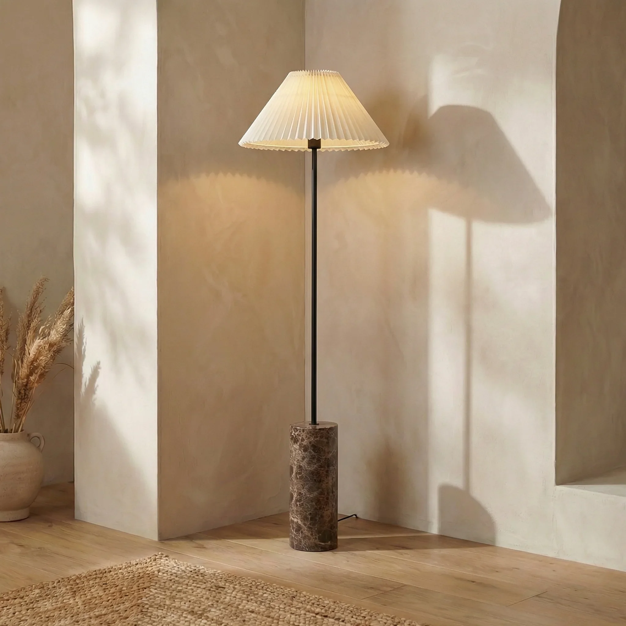 Danika Floor Lamp | Natural Linen & Brown Marble - Image 2