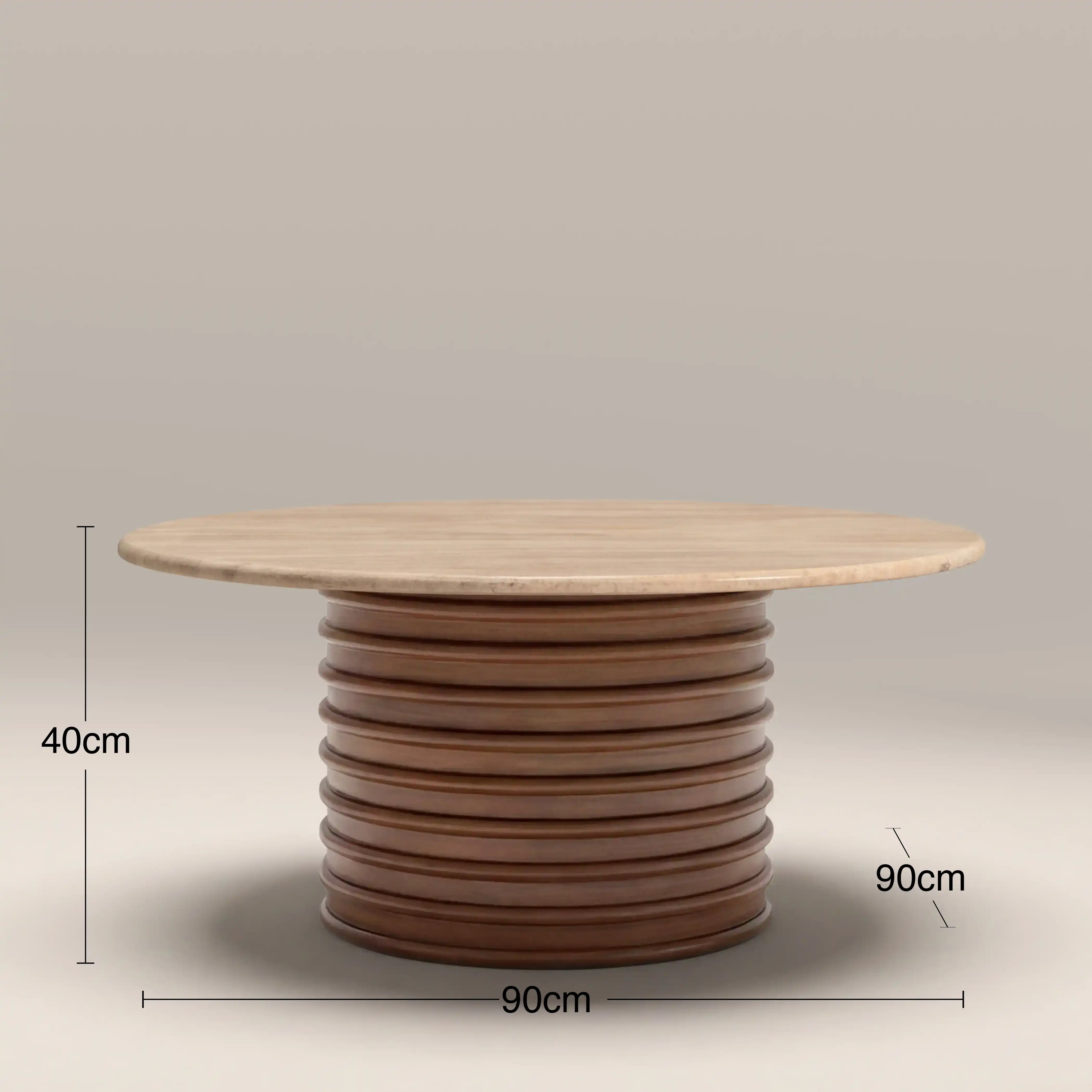 Dita Round Coffee Table | Natural Travertine & Walnut - Image 5