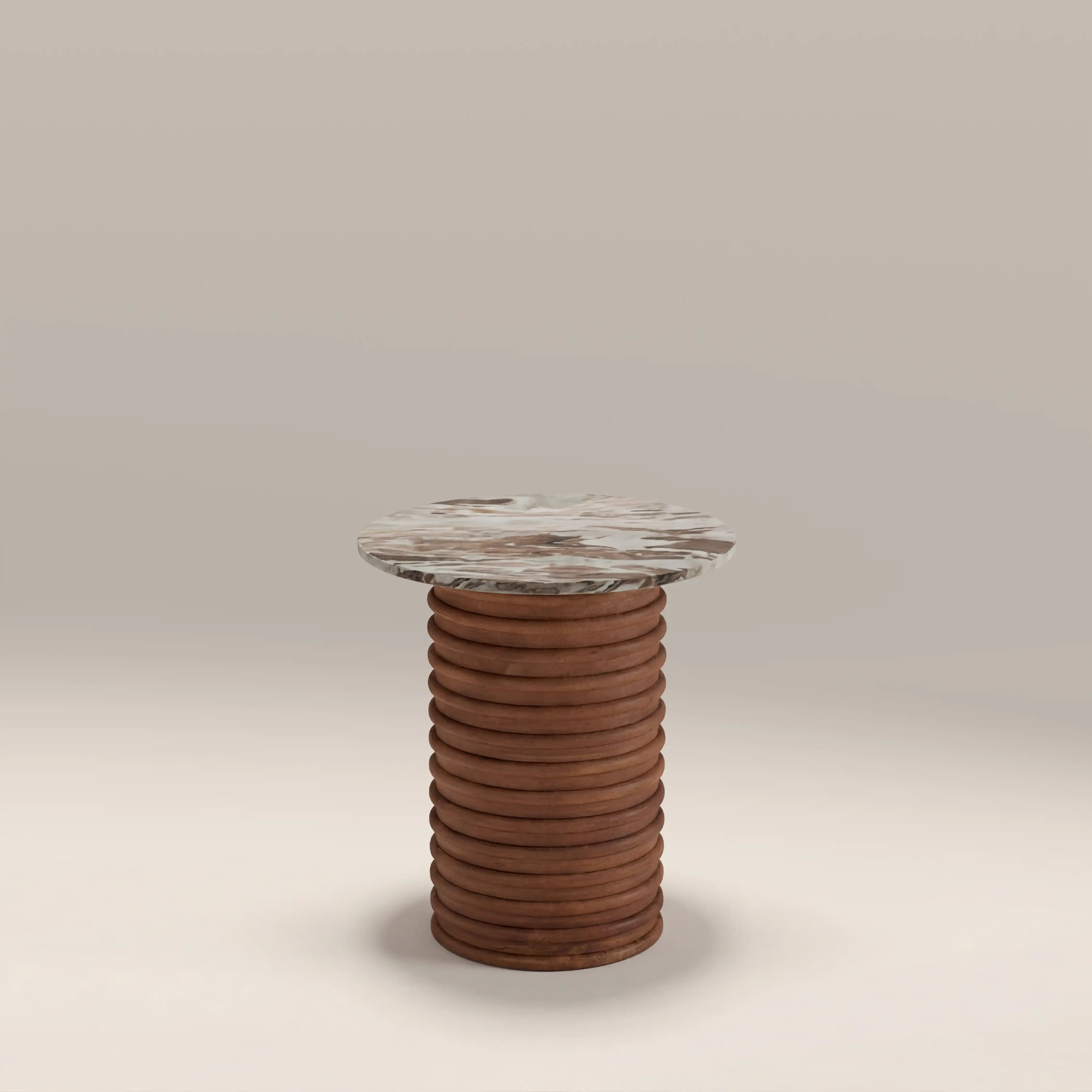 Dita Round Side Table | French Riviera Honed Marble & Walnut - Image 3