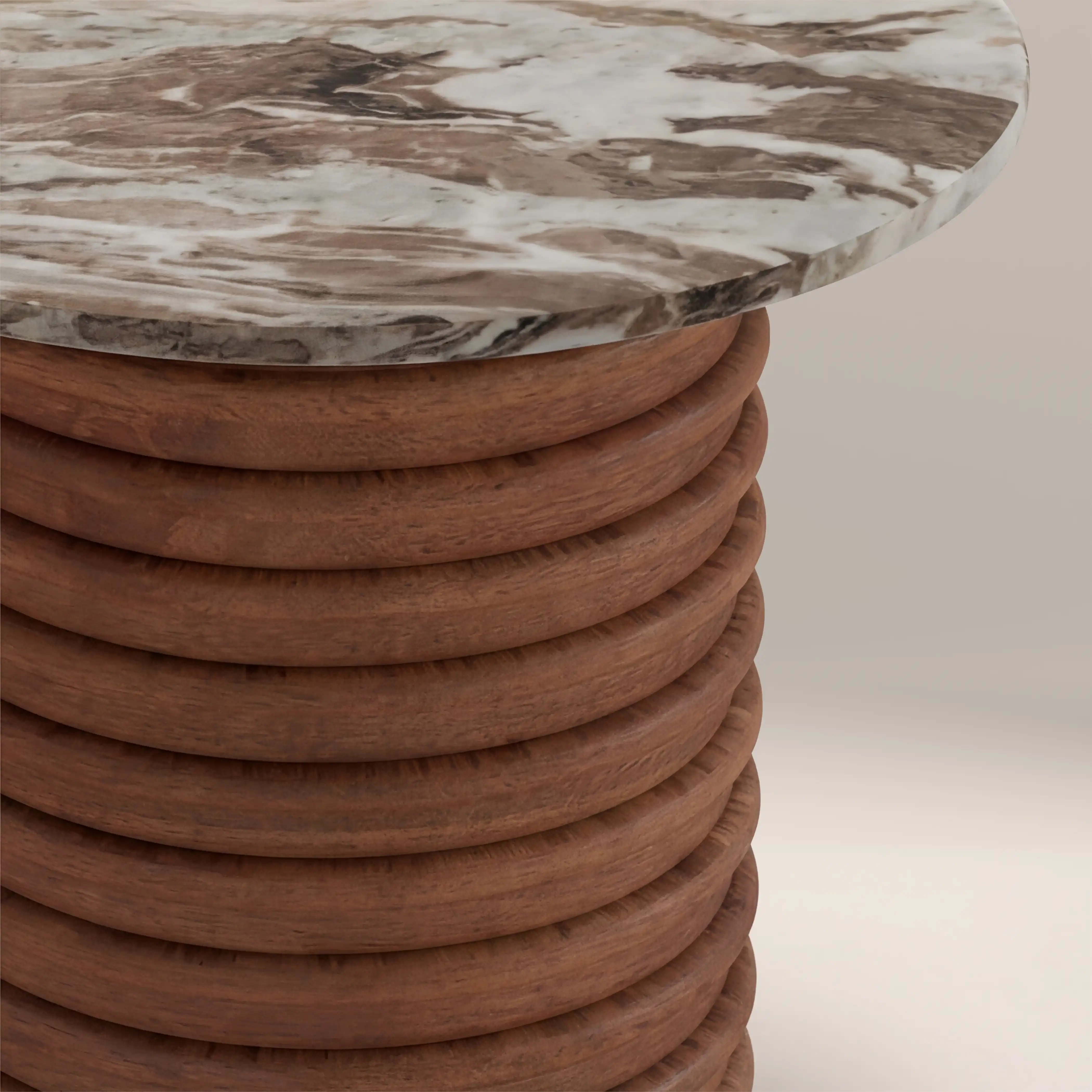Dita Round Side Table | French Riviera Honed Marble & Walnut - Image 5