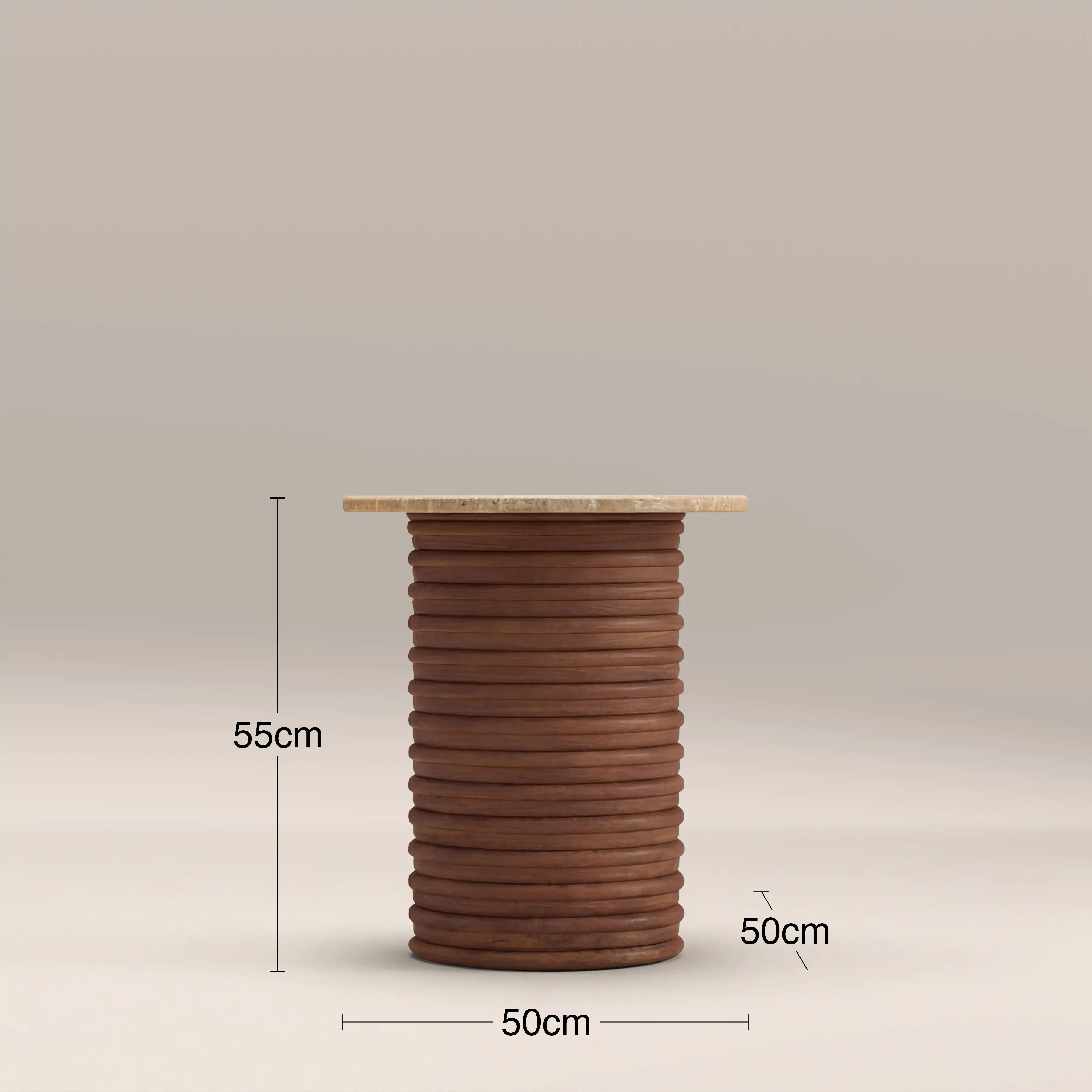 Dita Round Side Table | Natural Travertine & Walnut - Image 6