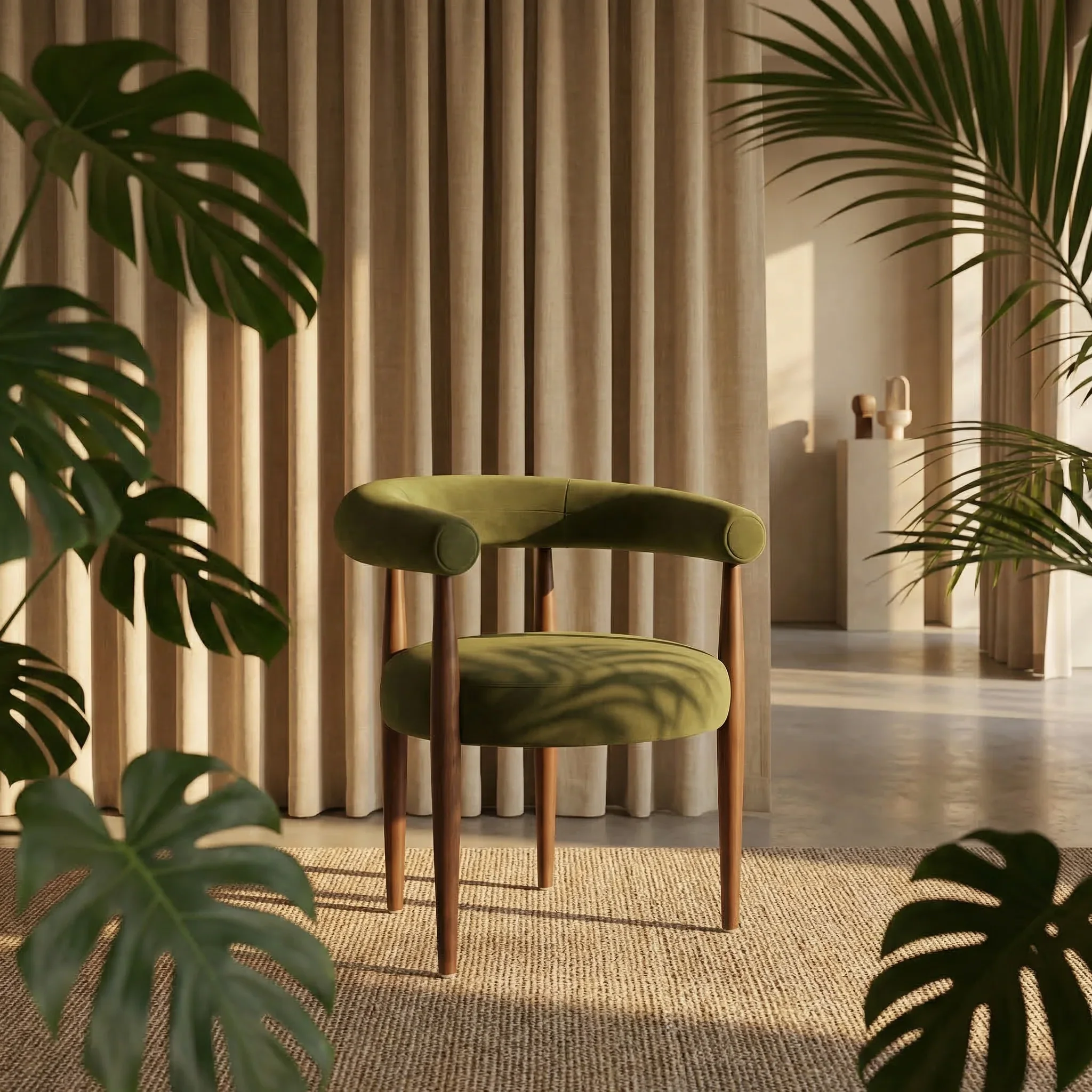 Elan Carver Dining Chair | Olive Green Sustainable Velvet & Walnut - Image 2