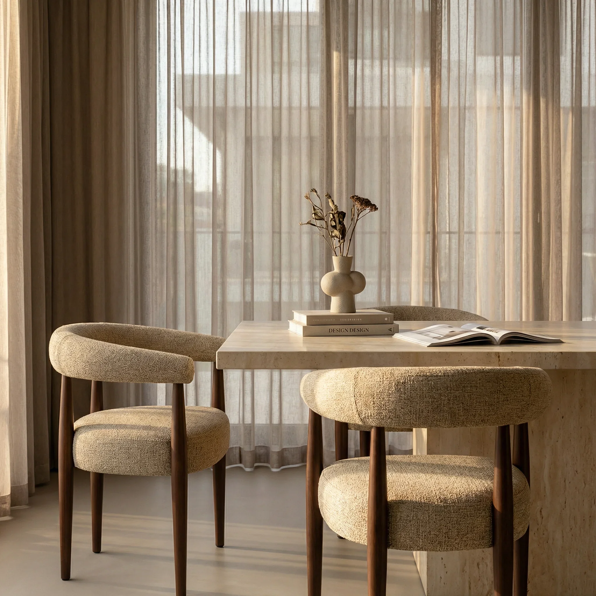 Elan Carver Dining Chair | Speckled Latte Boucle & Walnut - Image 2