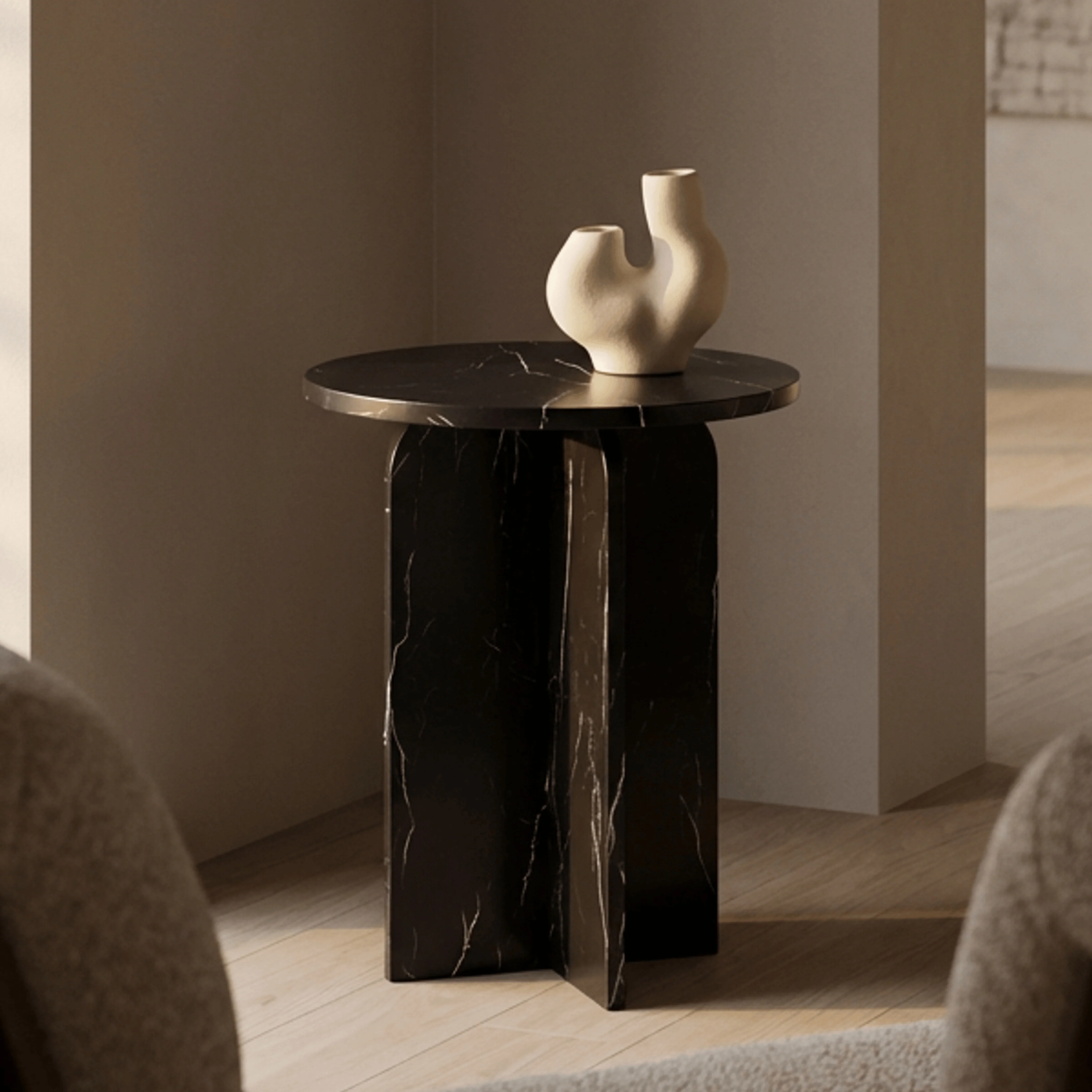 Eli Round Side Table | Black Marble - Image 2