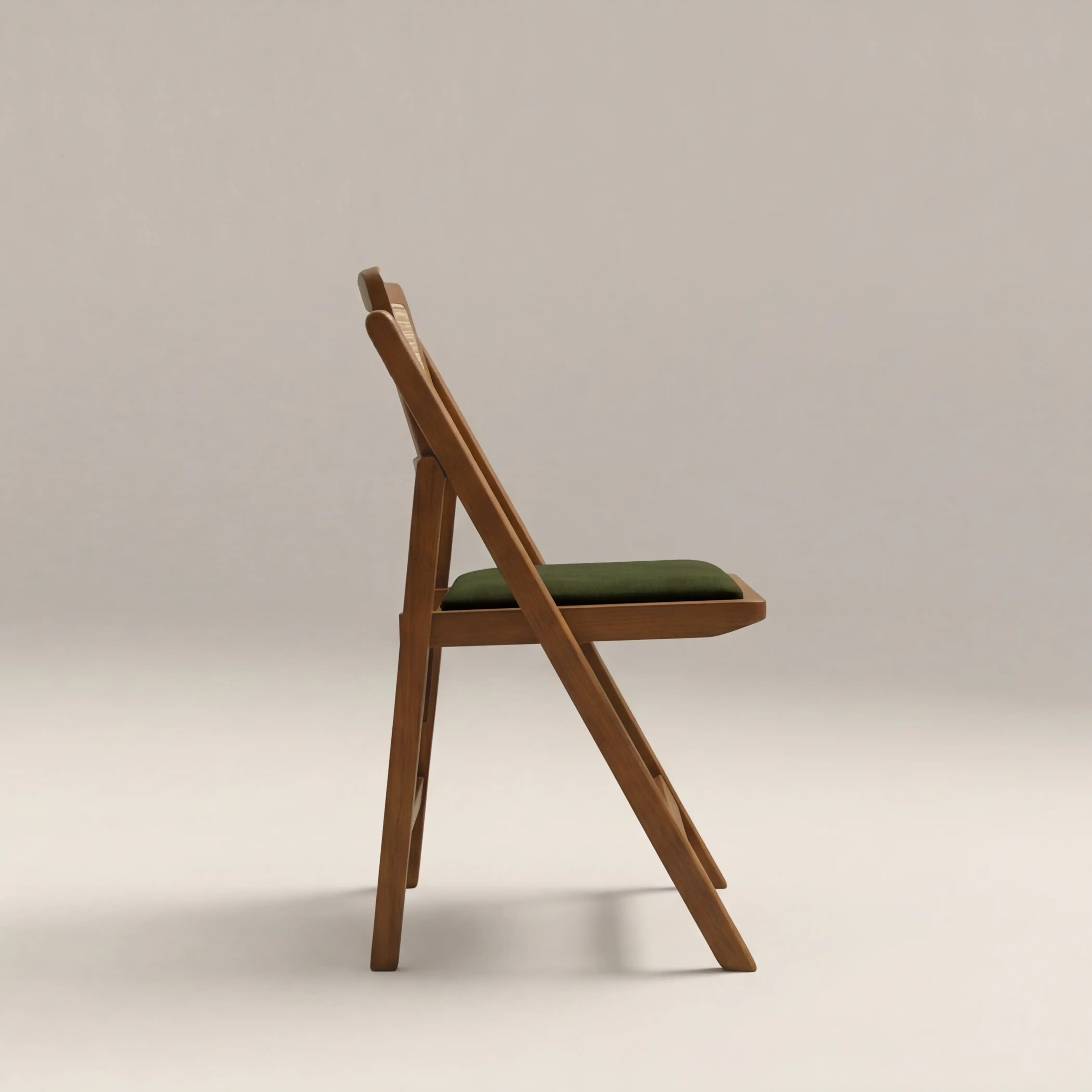 Elynn Folding Wooden Dining Chair | Olive Green Sustainable Velvet & Walnut - Image 4