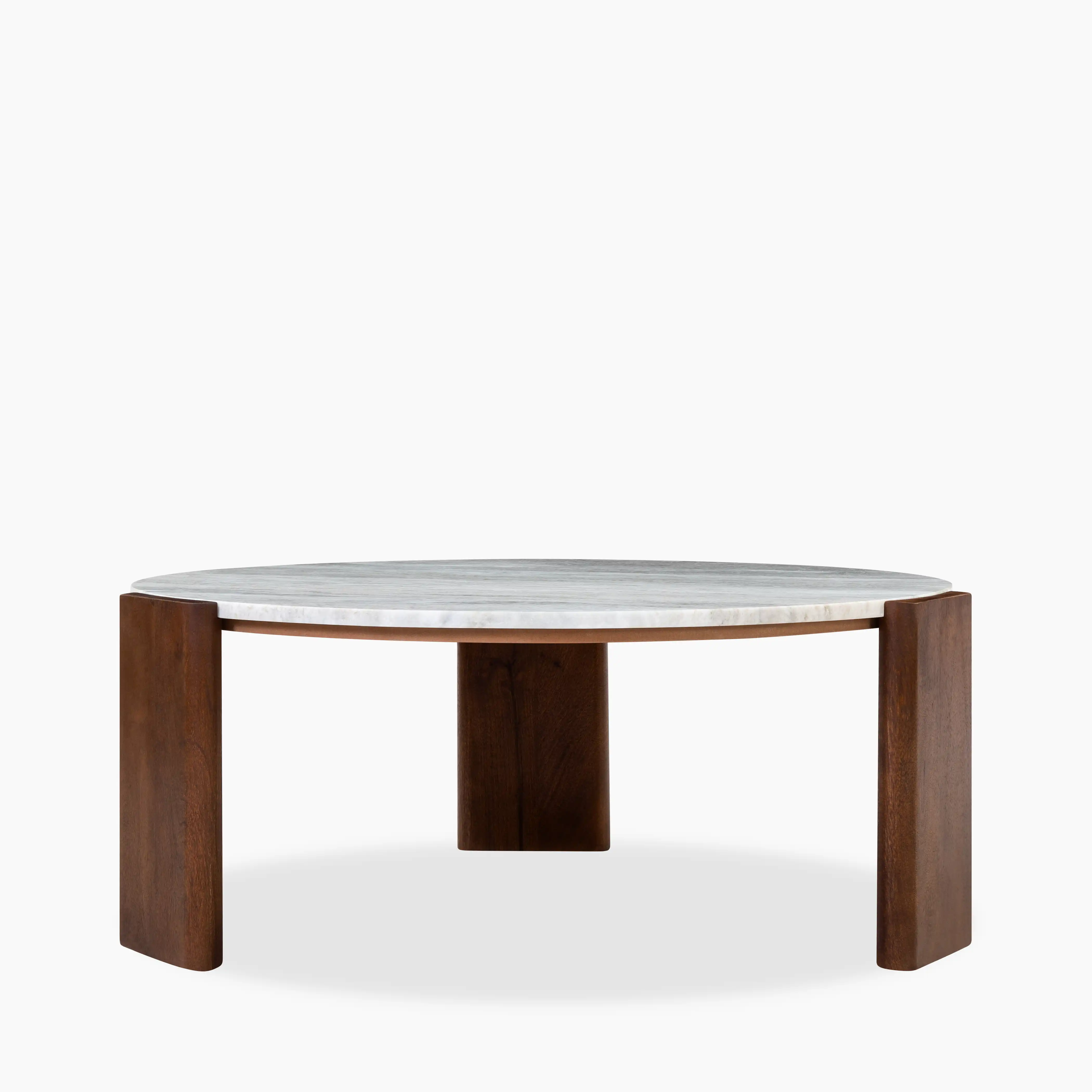 Emil Round Coffee Table | Grey Marble & Walnut - Image 2