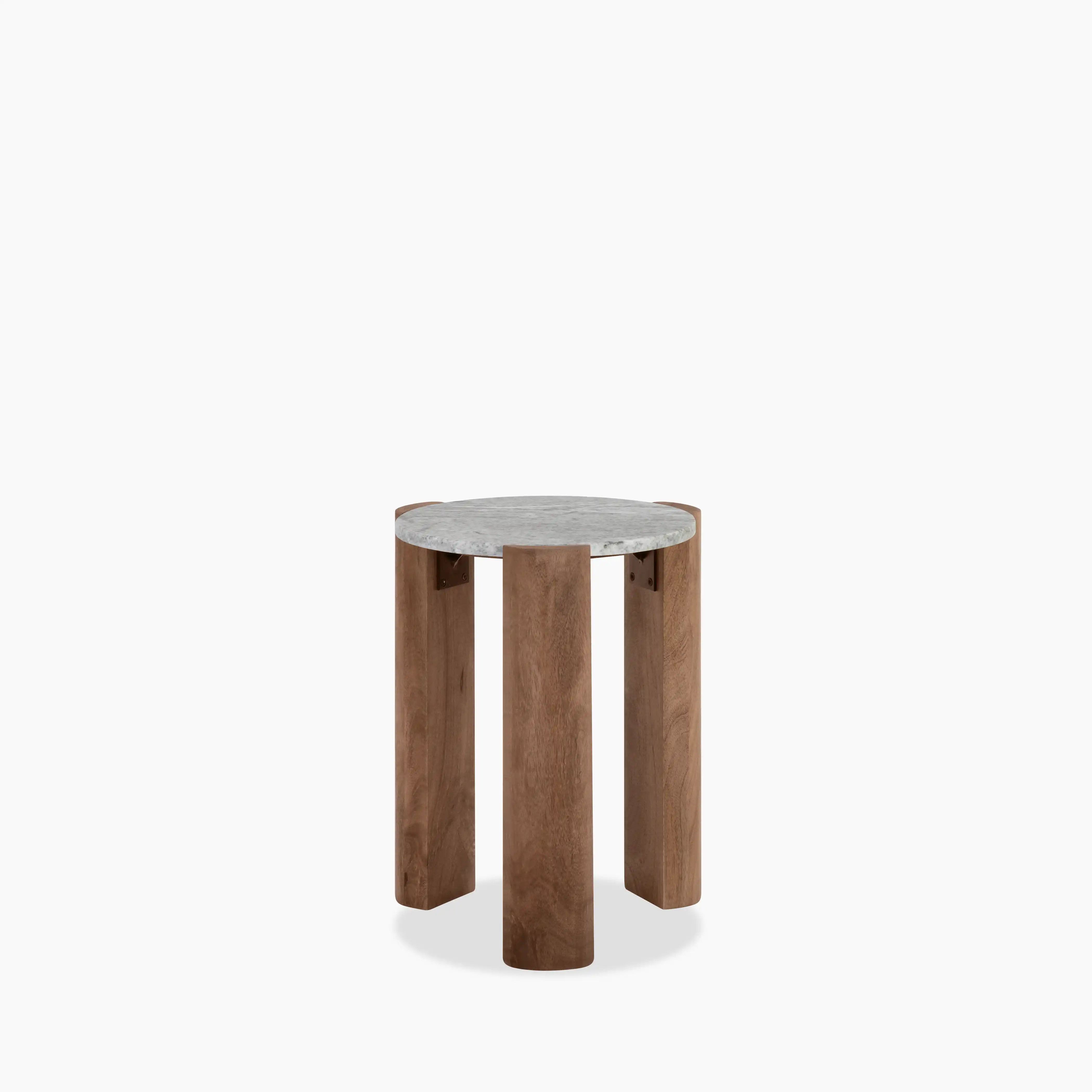 Emil Round Side Table | Grey Marble & Walnut - Image 3