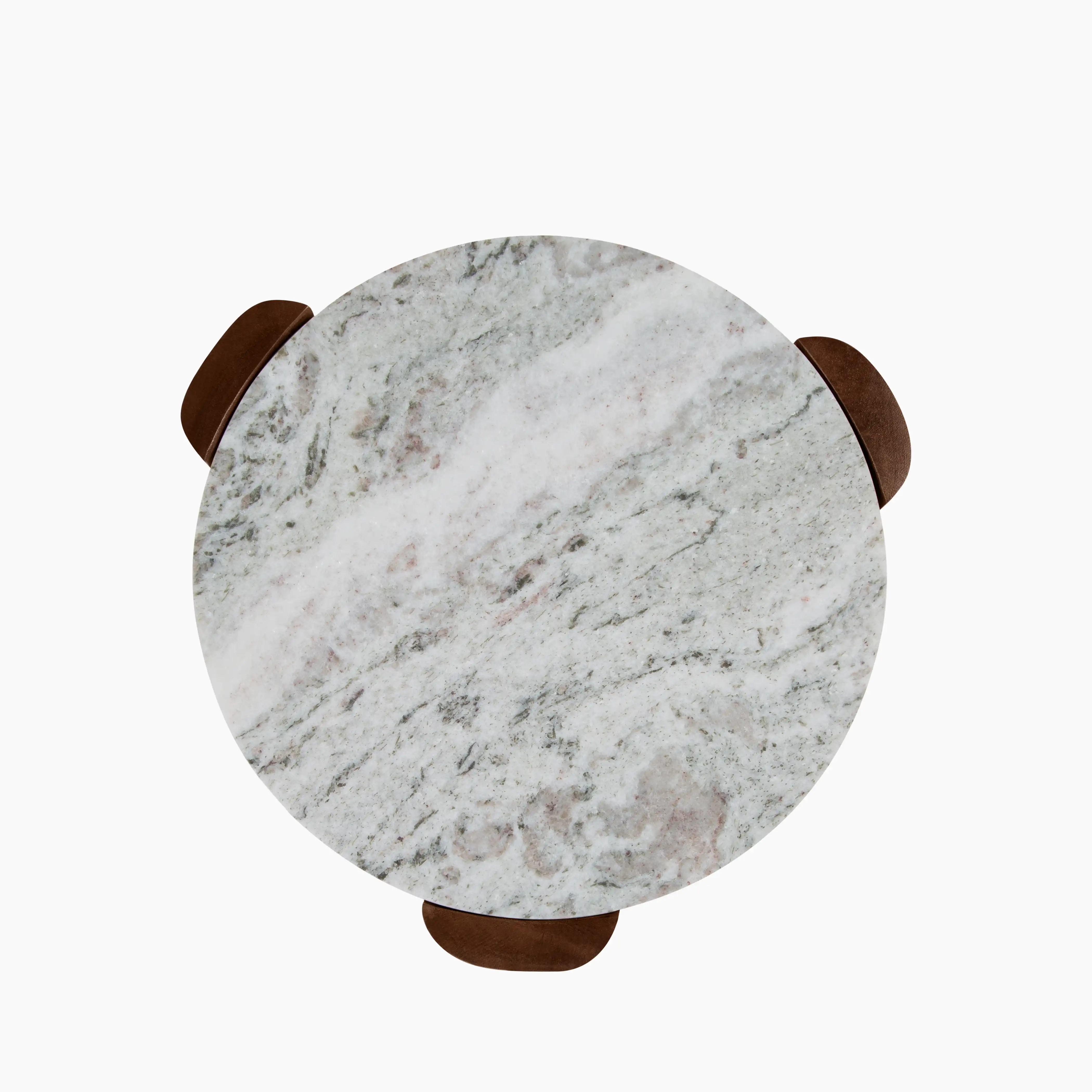 Emil Round Side Table | Grey Marble & Walnut - Image 7