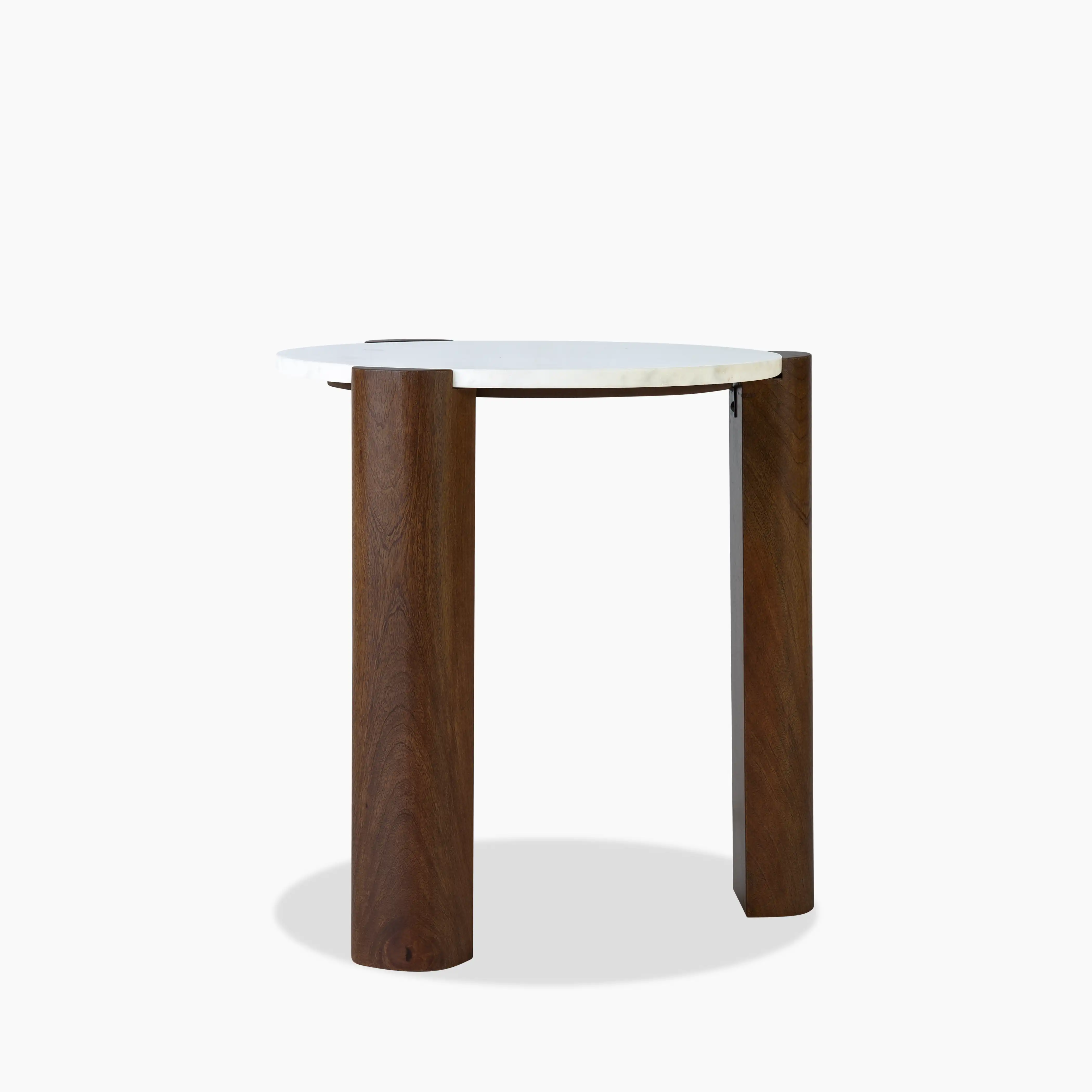Emil Round Side Table | White Marble & Walnut - Image 3