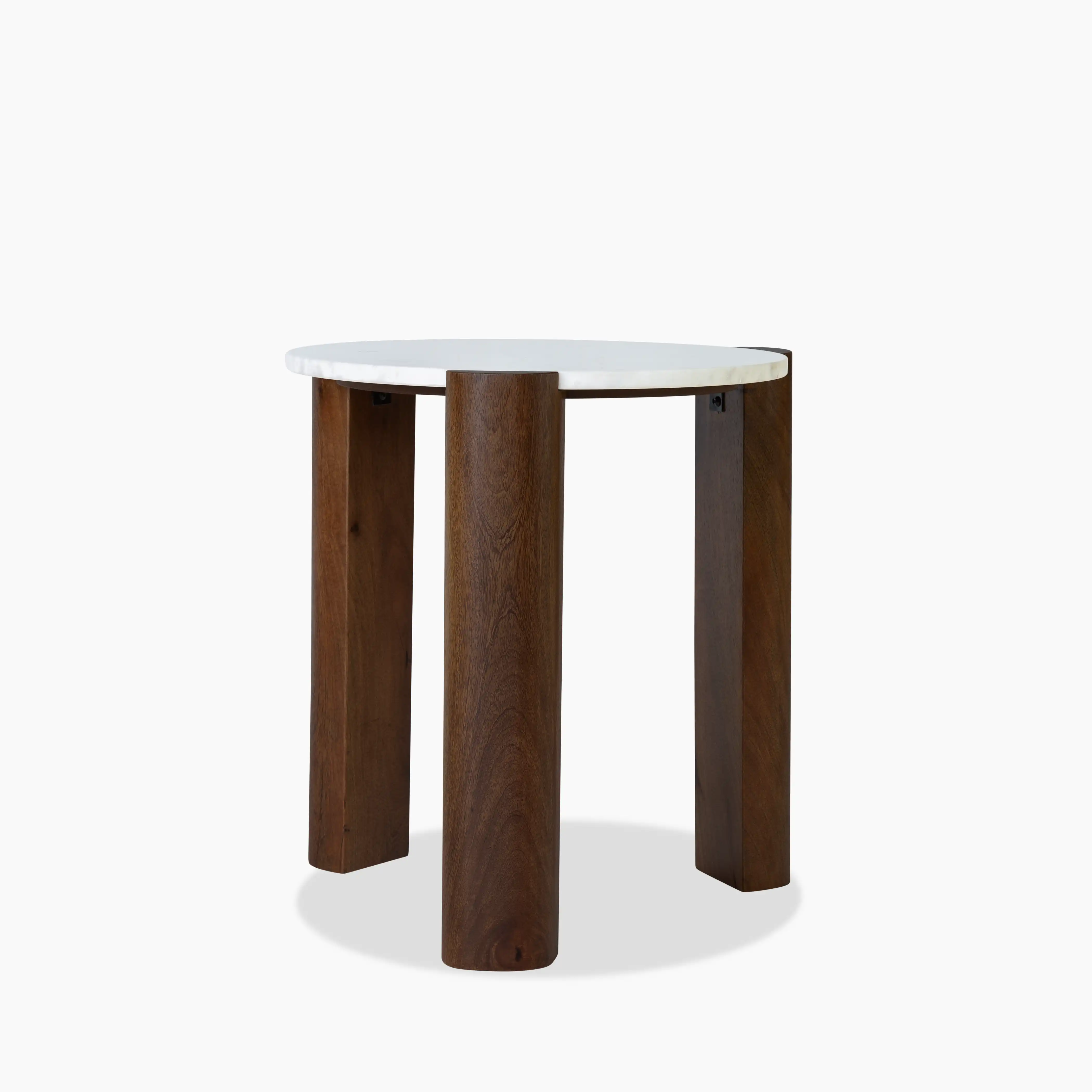 Emil Round Side Table | White Marble & Walnut - Image 4