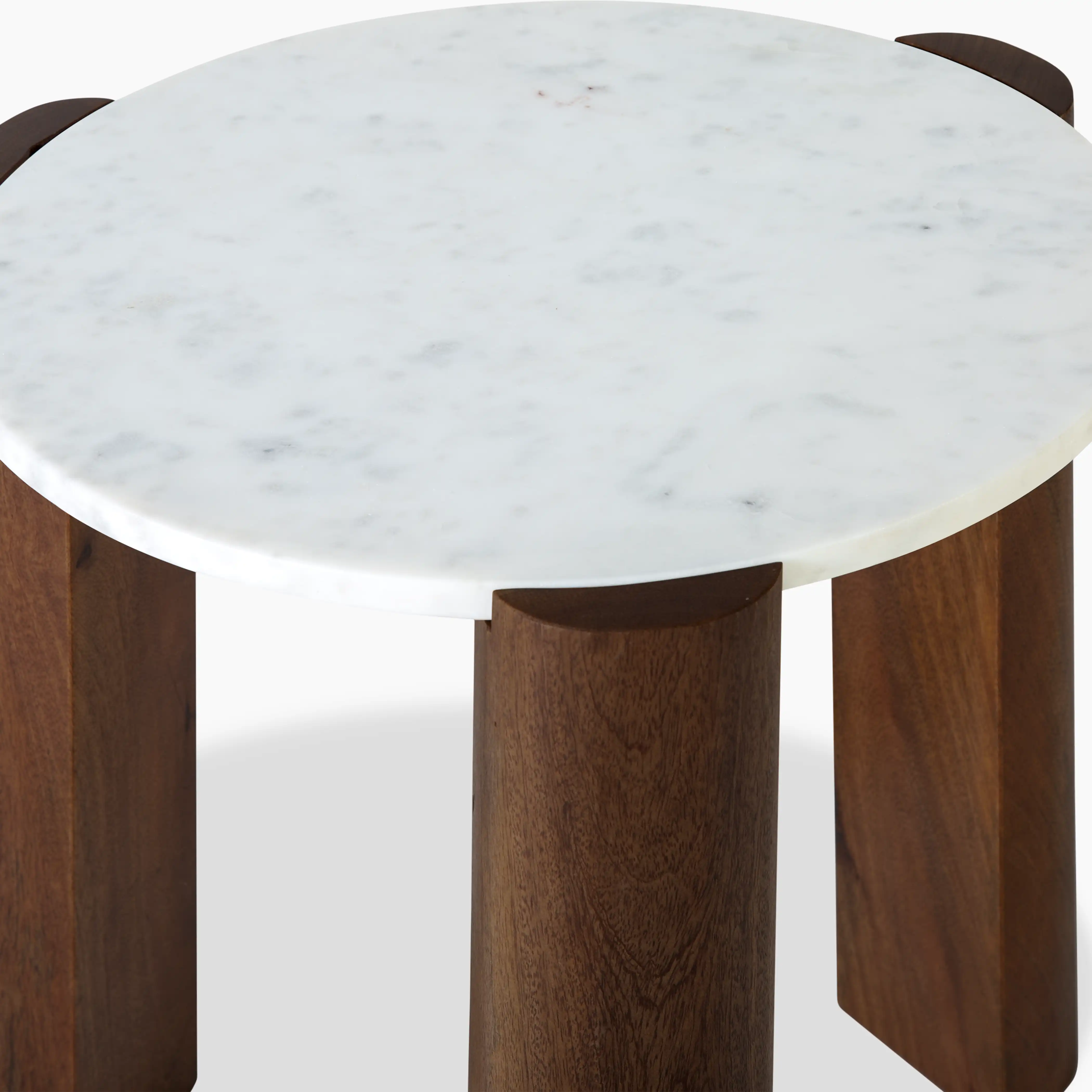 Emil Round Side Table | White Marble & Walnut - Image 6