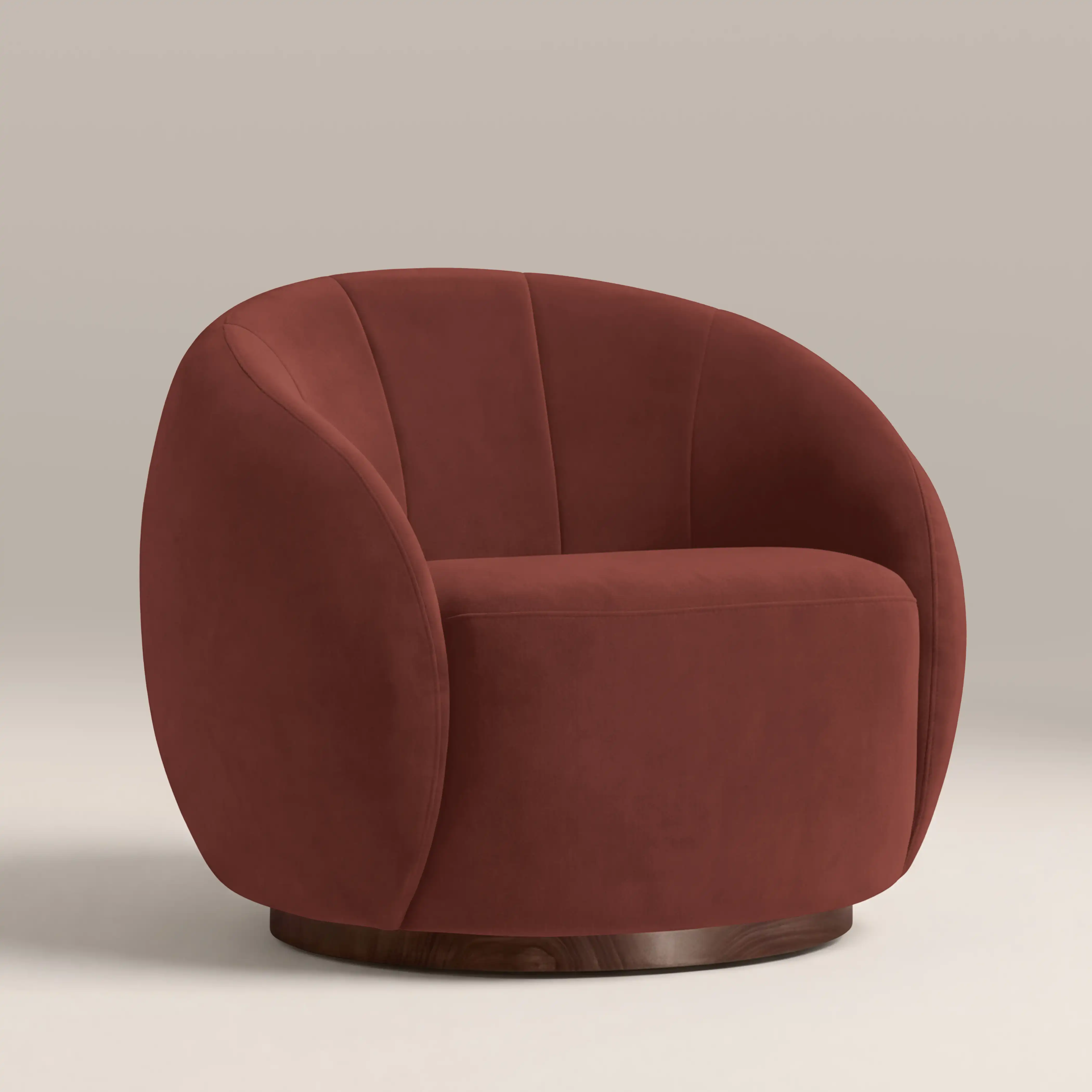 Emile Swivel Armchair | Rust Red Sustainable Velvet & Walnut - Image 4