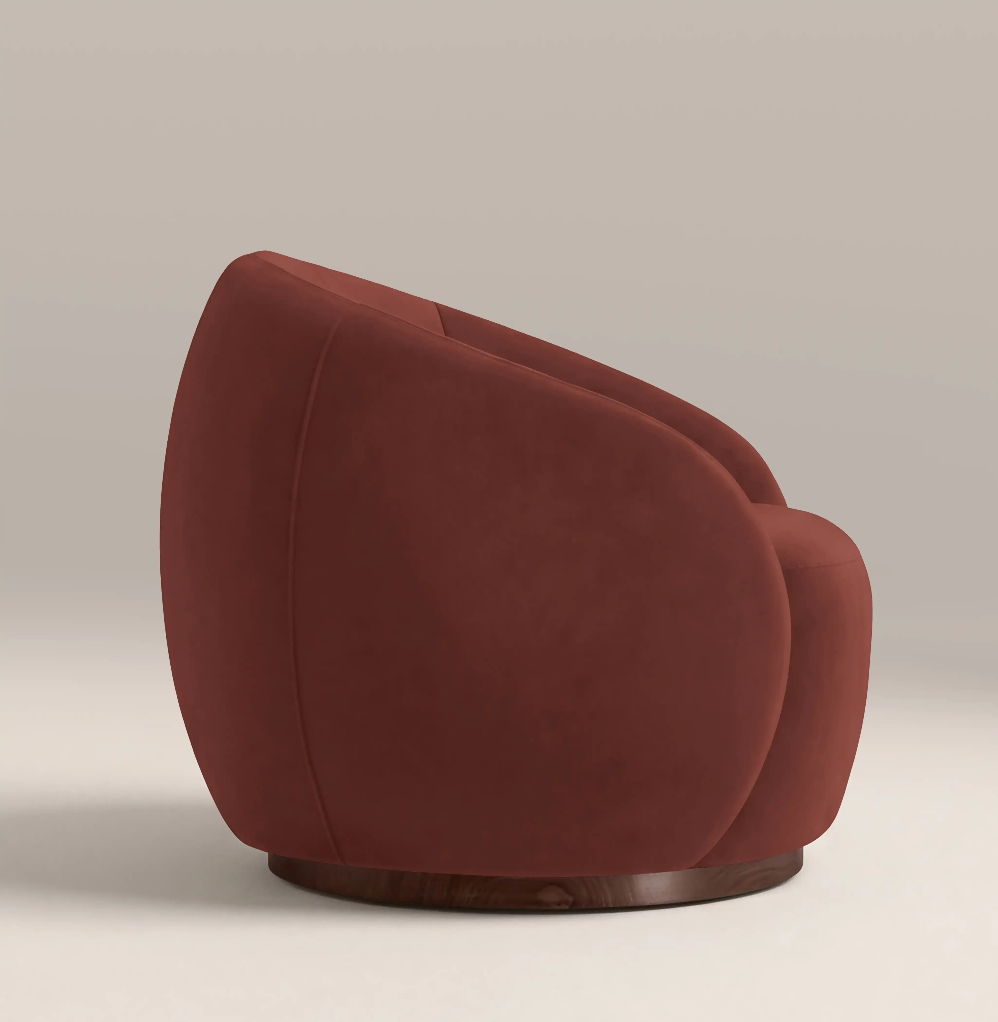 Emile Swivel Armchair | Rust Red Sustainable Velvet & Walnut - Image 5