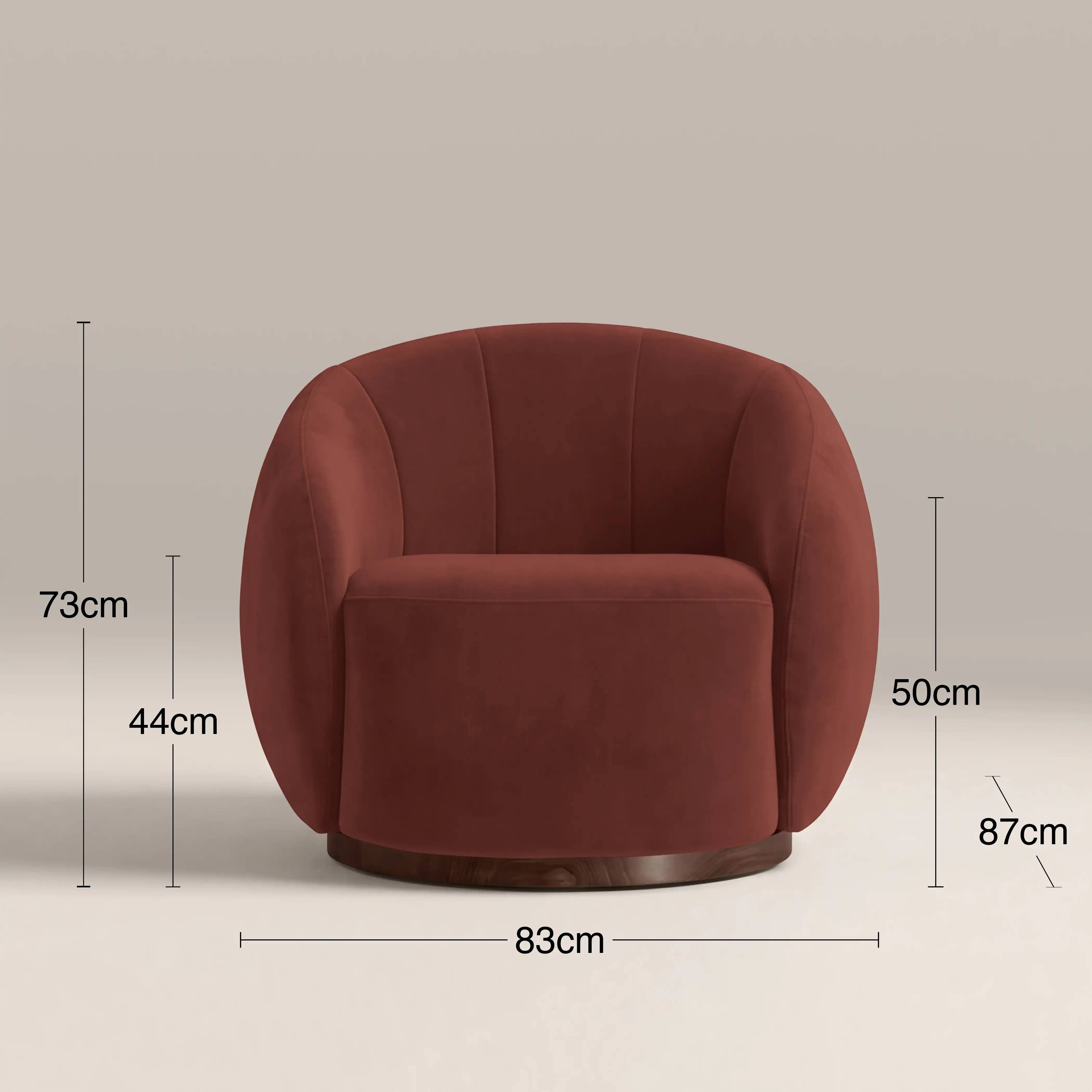 Emile Swivel Armchair | Rust Red Sustainable Velvet & Walnut - Image 7