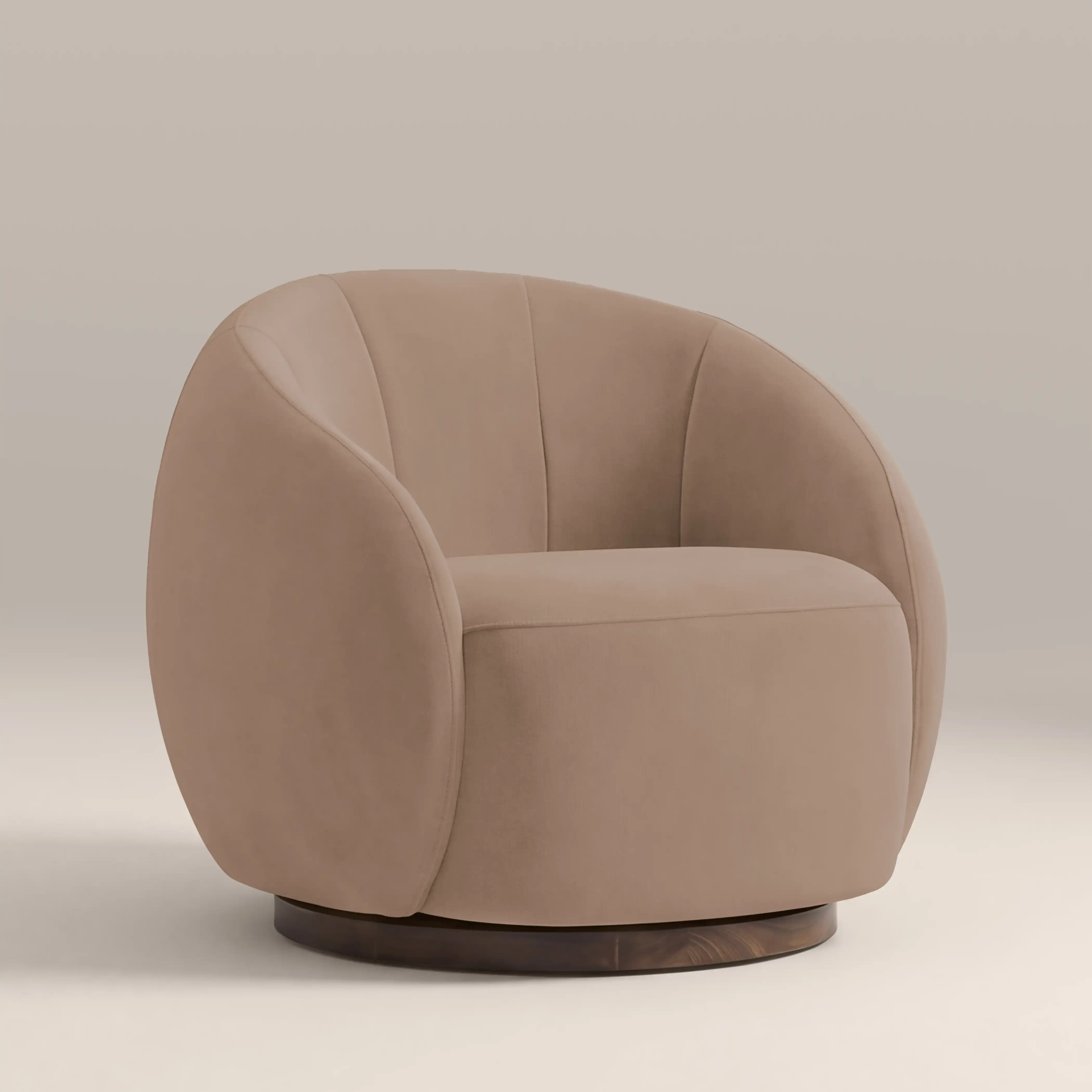 Emile Swivel Armchair | Taupe Sustainable Velvet & Walnut & Walnut - Image 4