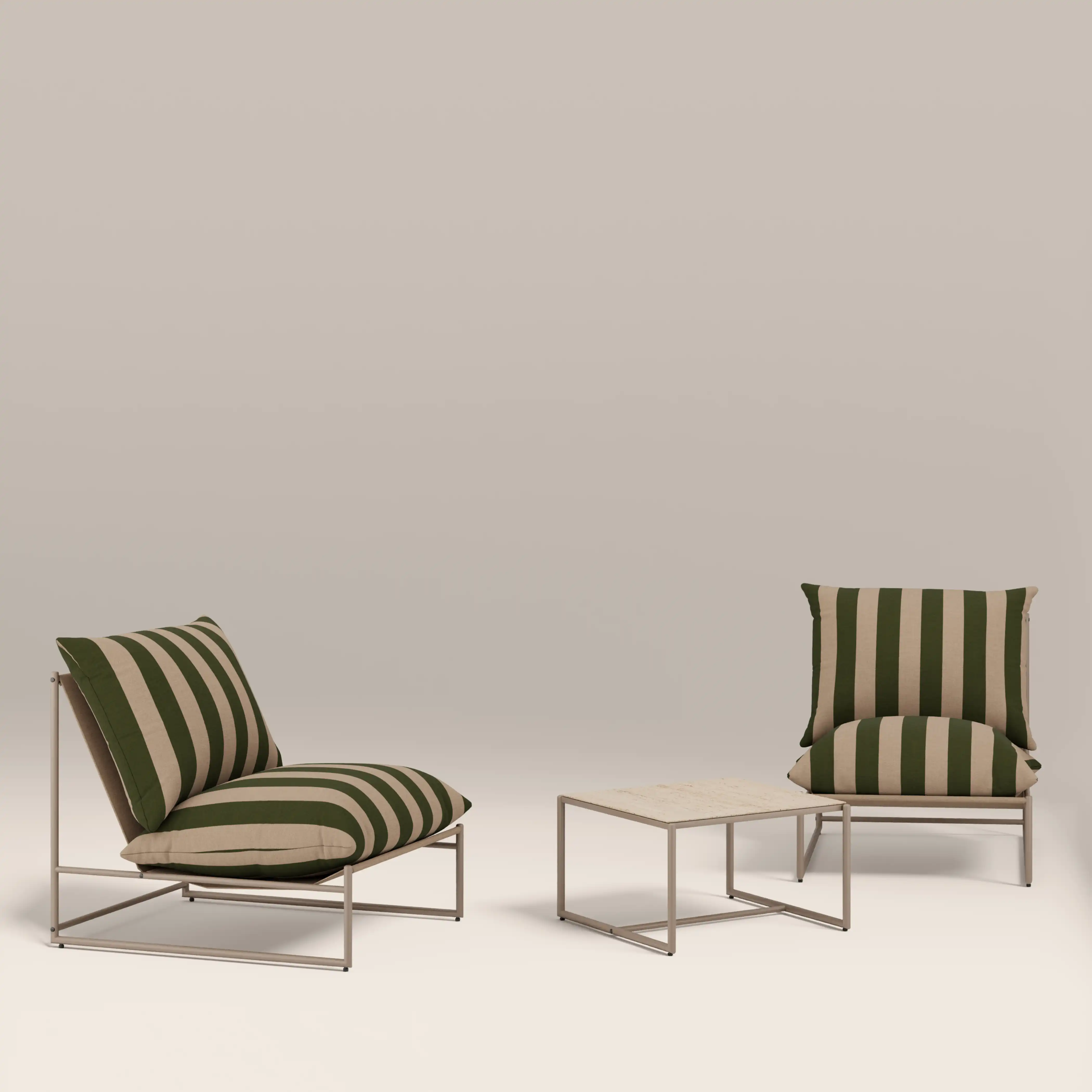 Enzo Garden Bistro Lounge Set | Moss Green Stripe & Taupe - Image 4