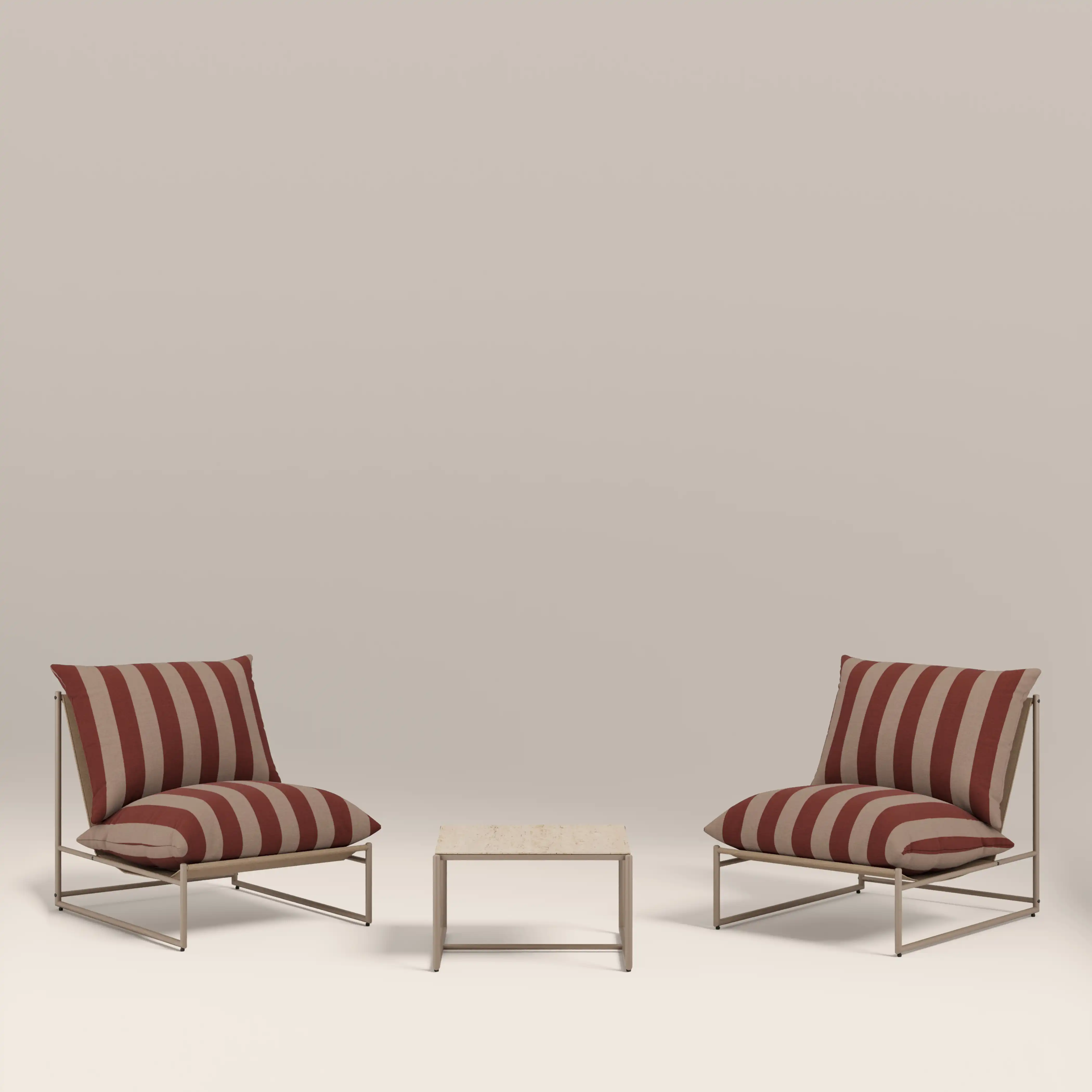 Enzo Garden Bistro Lounge Set | Rust Red Stripe & Taupe - Image 2
