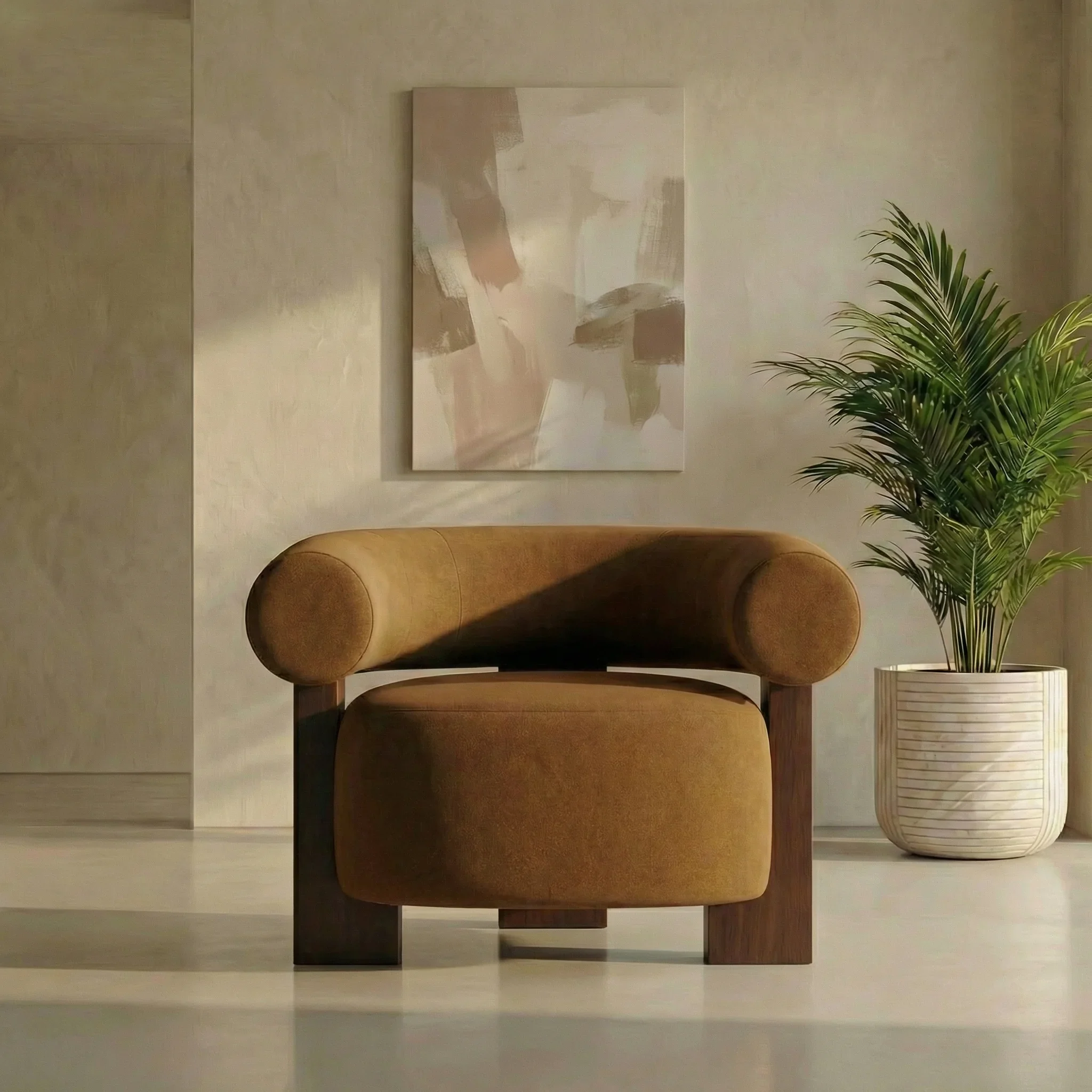 Fawnley Accent Chair | Caramel Brown Sustainable Mohair Velvet & Walnut - Image 2